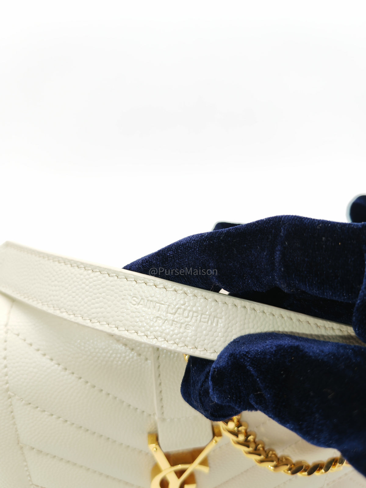 Yves Saint Laurent Monogram Envelope Bag Small in Off White Grain de Poudre Embossed Leather and Gold Hardware