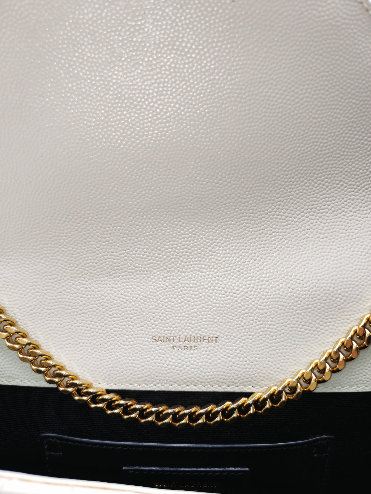 Yves Saint Laurent Monogram Envelope Bag Small in Off White Grain de Poudre Embossed Leather and Gold Hardware