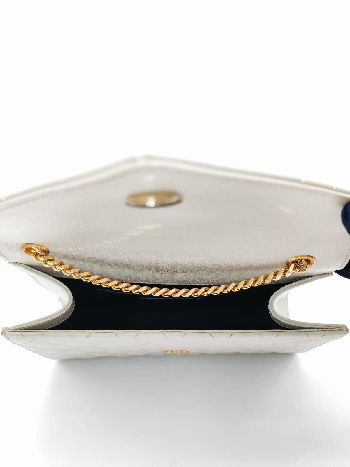 Yves Saint Laurent Monogram Envelope Bag Small in Off White Grain de Poudre Embossed Leather and Gold Hardware