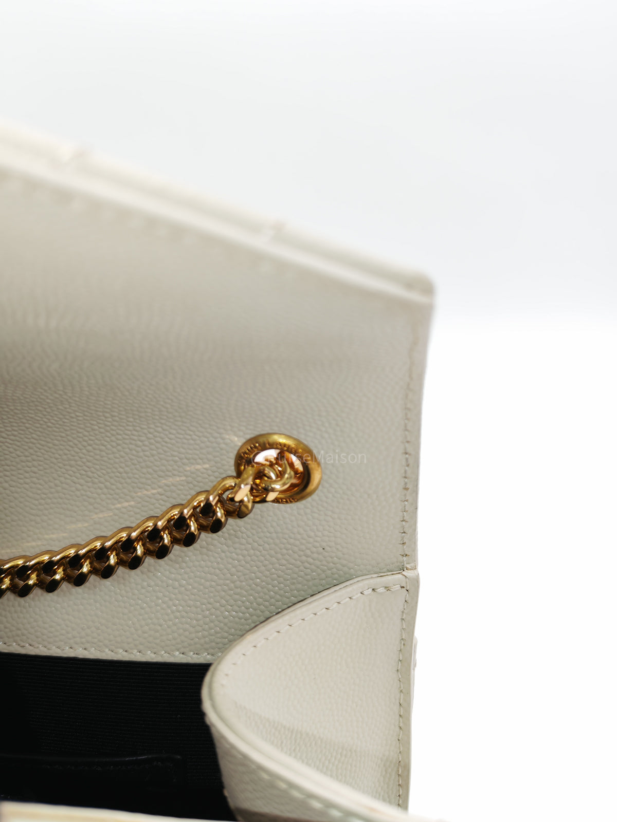Yves Saint Laurent Monogram Envelope Bag Small in Off White Grain de Poudre Embossed Leather and Gold Hardware