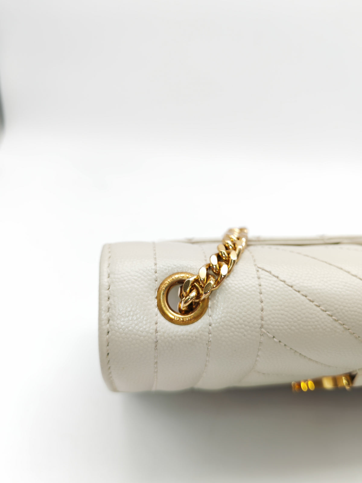 Yves Saint Laurent Monogram Envelope Bag Small in Off White Grain de Poudre Embossed Leather and Gold Hardware