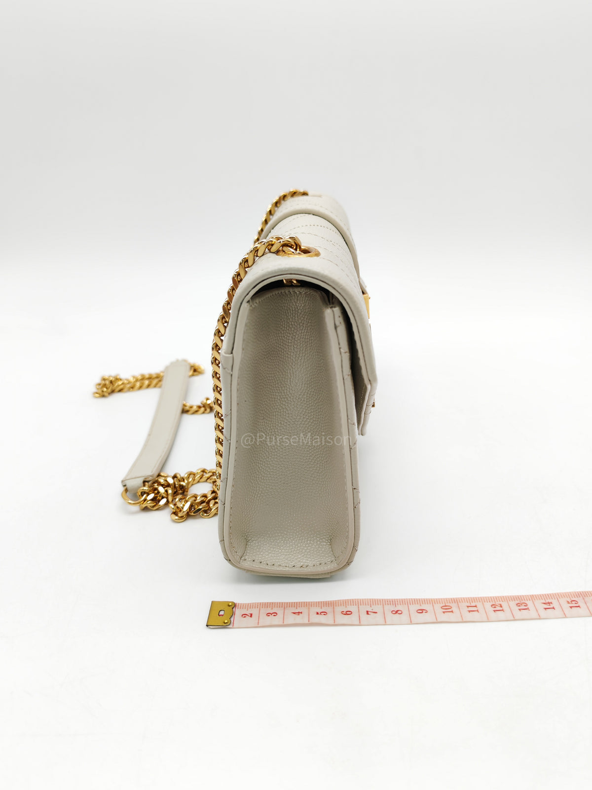 Yves Saint Laurent Monogram Envelope Bag Small in Off White Grain de Poudre Embossed Leather and Gold Hardware