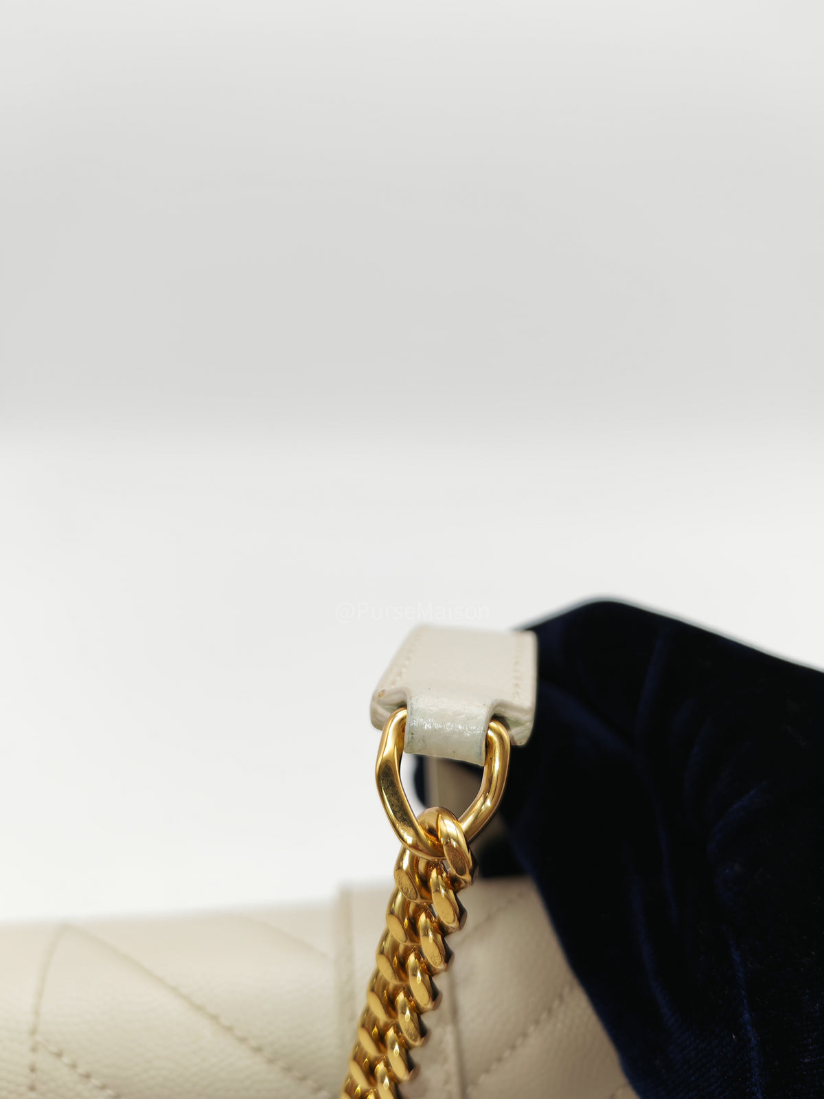 Yves Saint Laurent Monogram Envelope Bag Small in Off White Grain de Poudre Embossed Leather and Gold Hardware