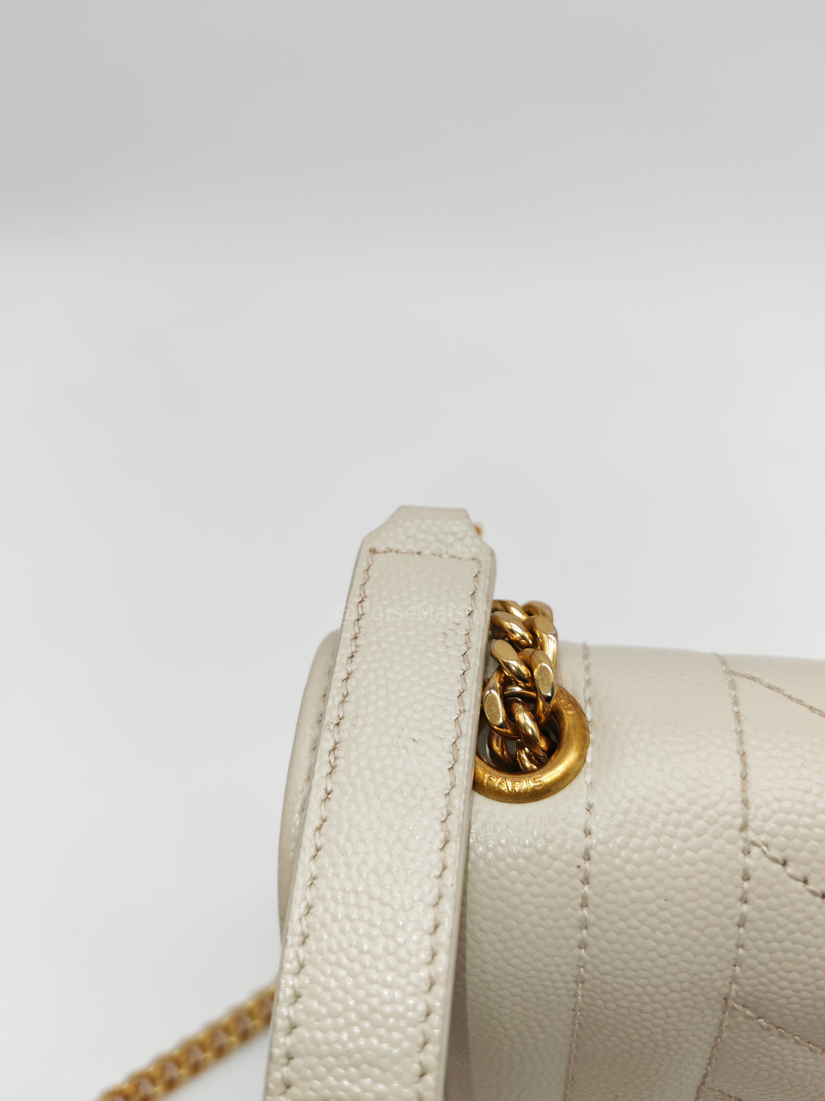 Yves Saint Laurent Monogram Envelope Bag Small in Off White Grain de Poudre Embossed Leather and Gold Hardware