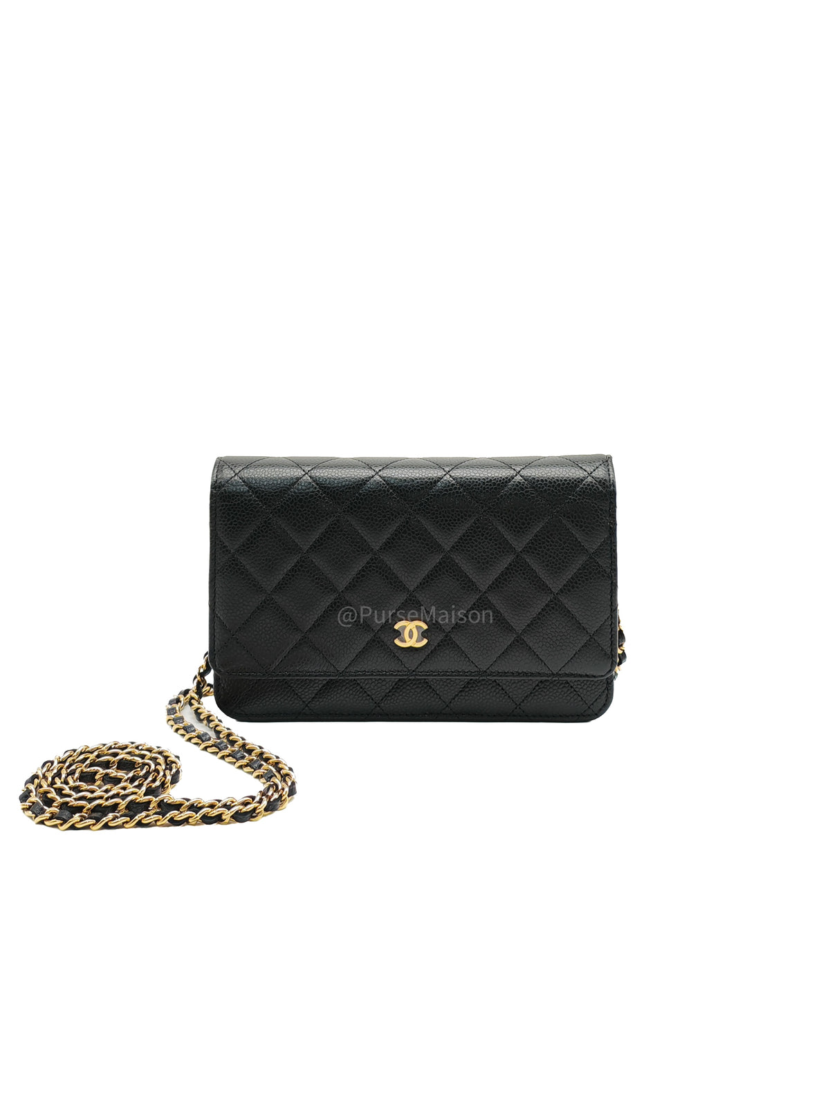 Chanel Classic Wallet On Chain (WOC) in Black Caviar Leather and Gold Hardware Microchip (2024)