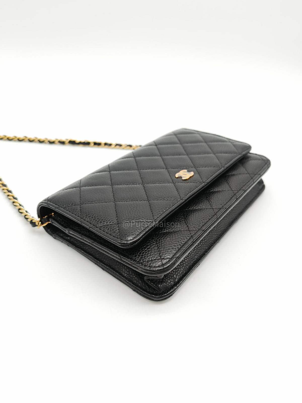 Chanel Classic Wallet On Chain (WOC) in Black Caviar Leather and Gold Hardware Microchip (2024)