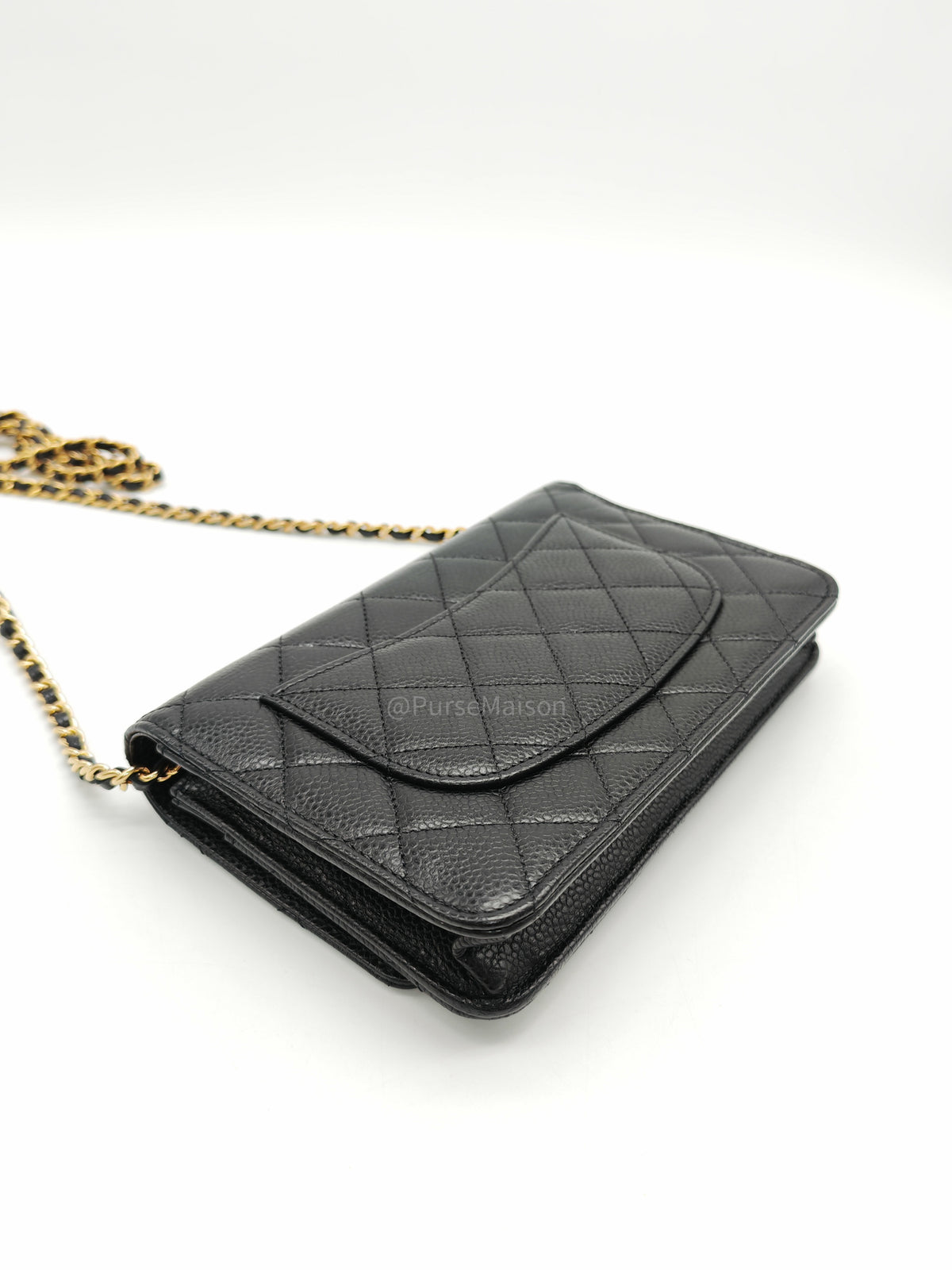 Chanel Classic Wallet On Chain (WOC) in Black Caviar Leather and Gold Hardware Microchip (2024)