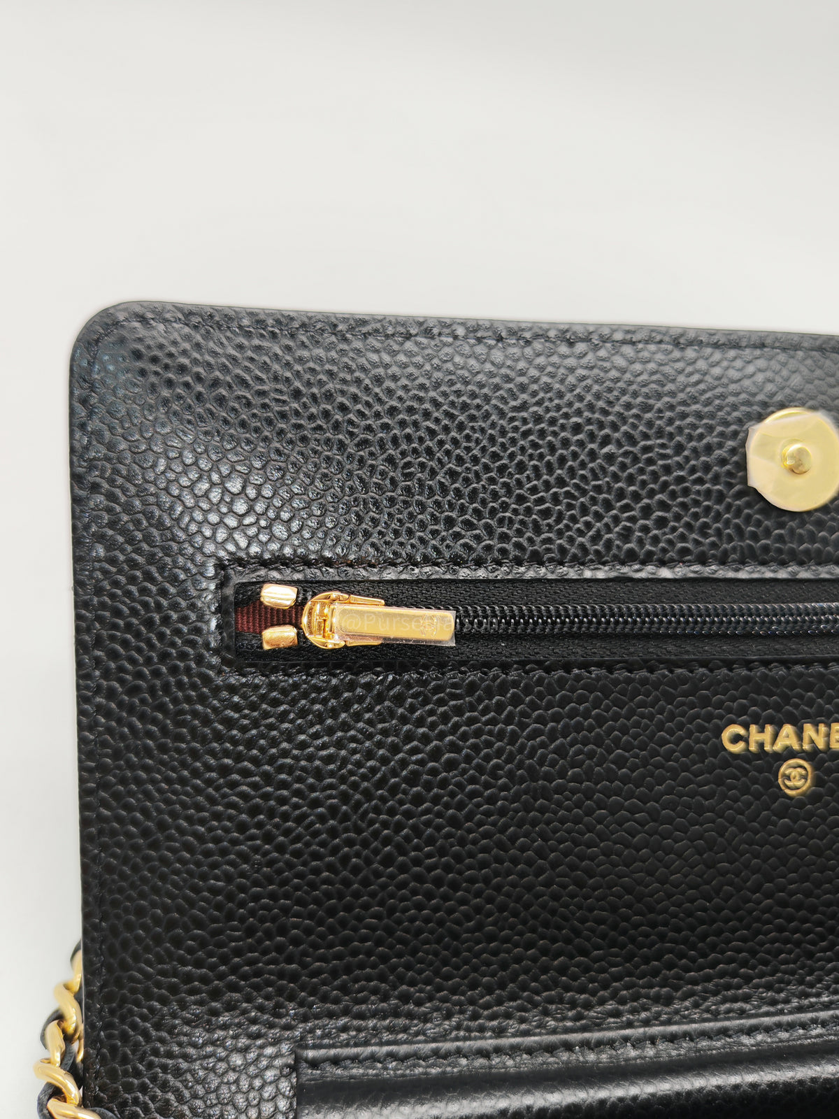 Chanel Classic Wallet On Chain (WOC) in Black Caviar Leather and Gold Hardware Microchip (2024)