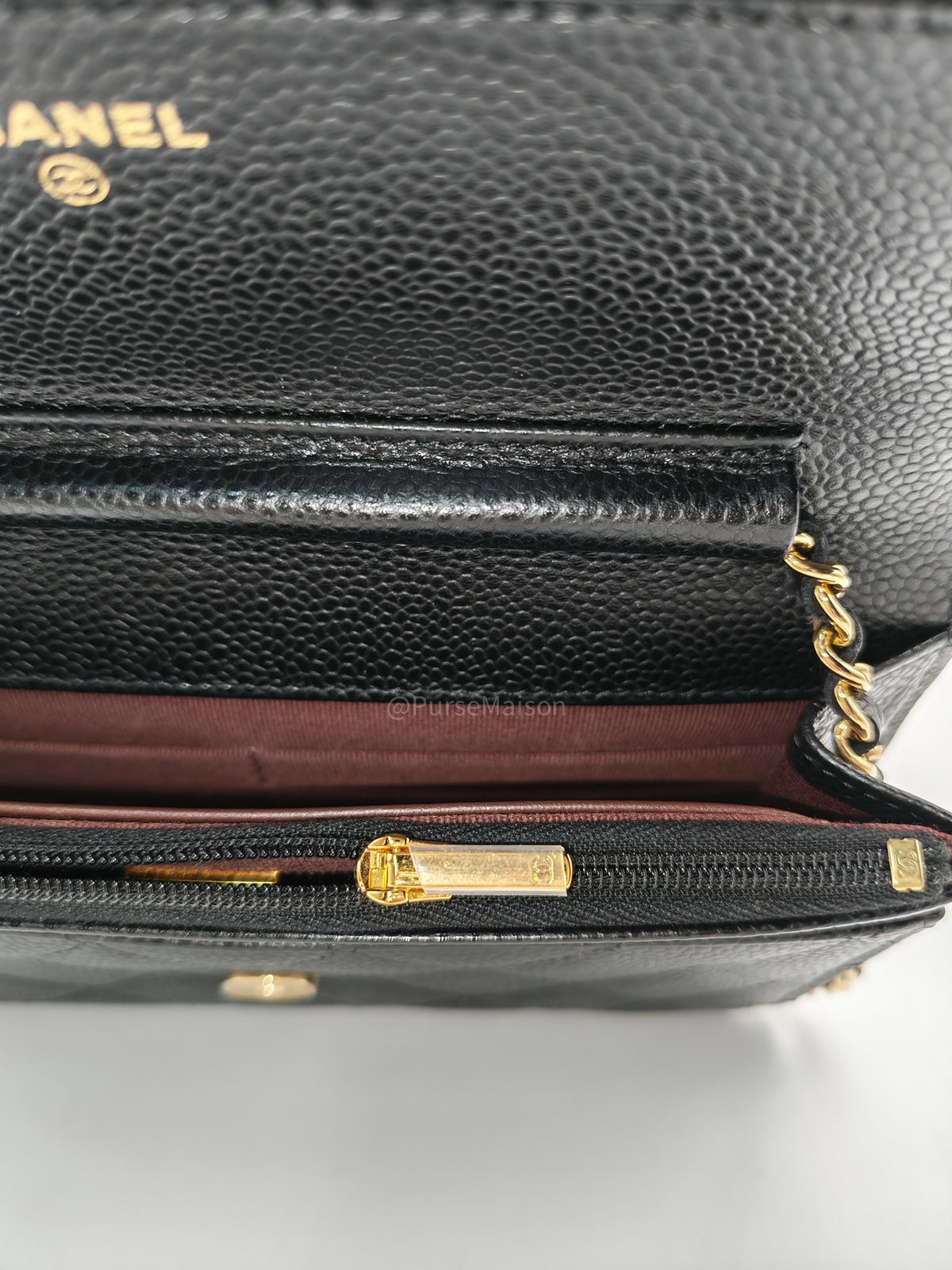 Chanel Classic Wallet On Chain (WOC) in Black Caviar Leather and Gold Hardware Microchip (2024)