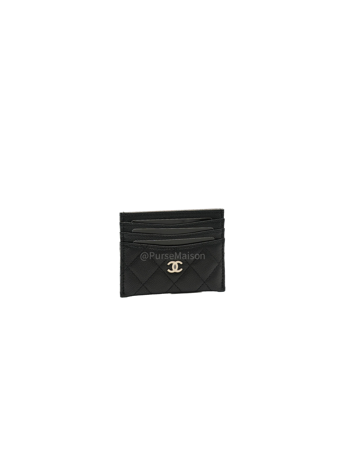 Chanel Flat Card Holder Medium in Black Caviar Leather and Light Gold Hardware Microchip