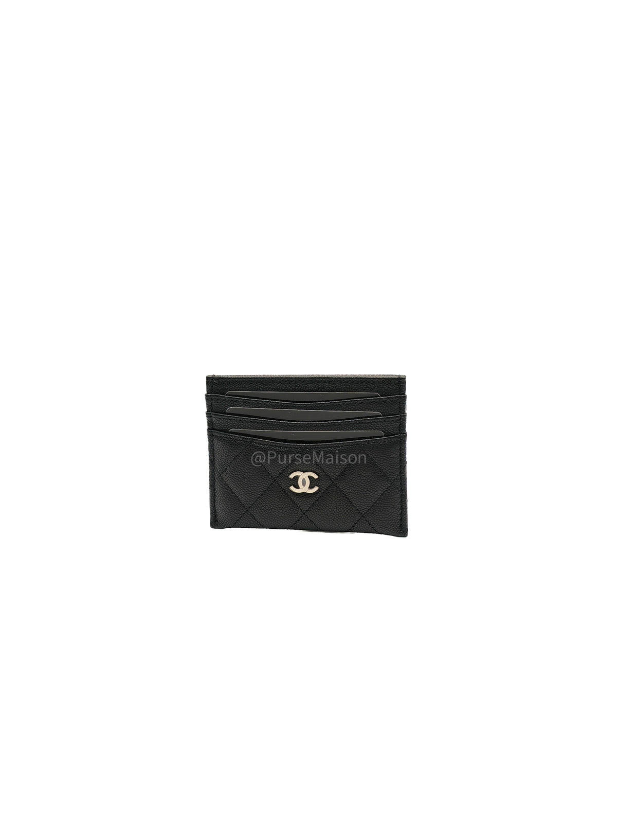 Chanel Flat Card Holder Medium in Black Caviar Leather and Light Gold Hardware Microchip