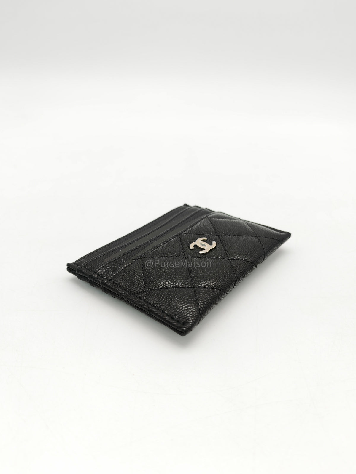 Chanel Flat Card Holder Medium in Black Caviar Leather and Light Gold Hardware Microchip