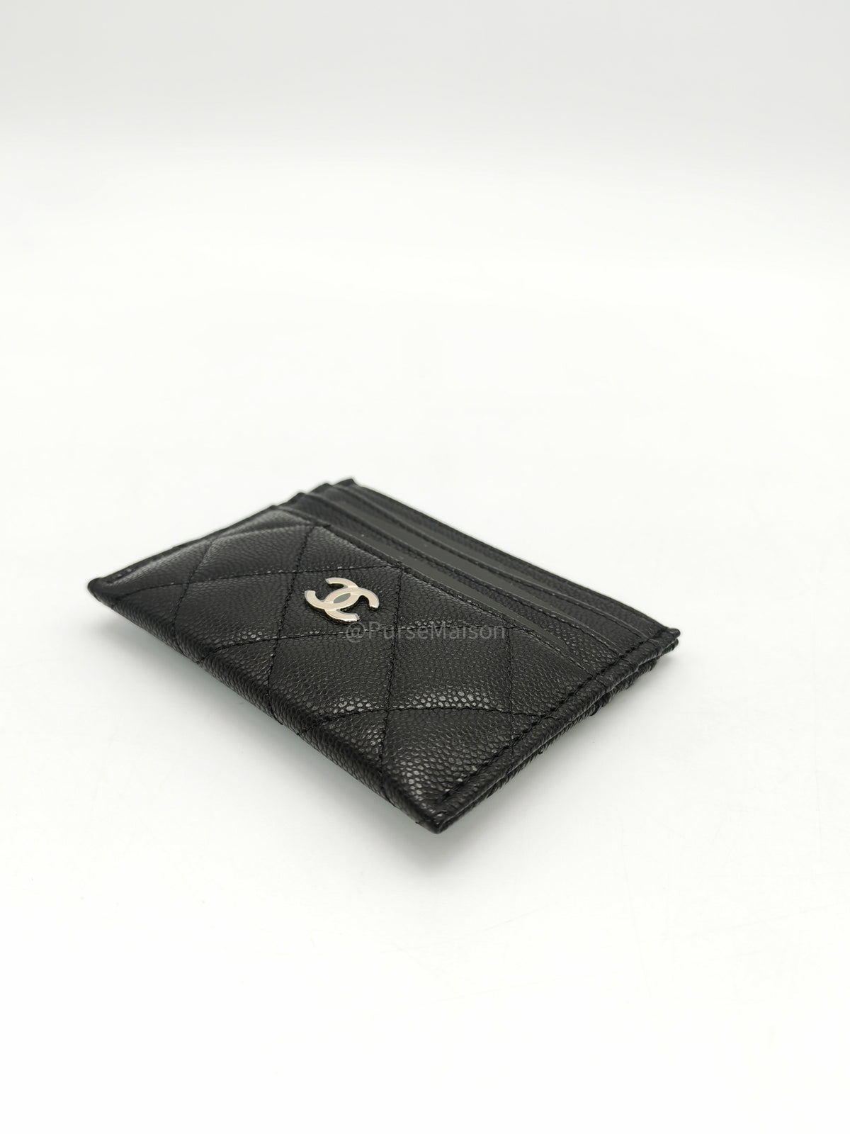 Chanel Flat Card Holder Medium in Black Caviar Leather and Light Gold Hardware Microchip