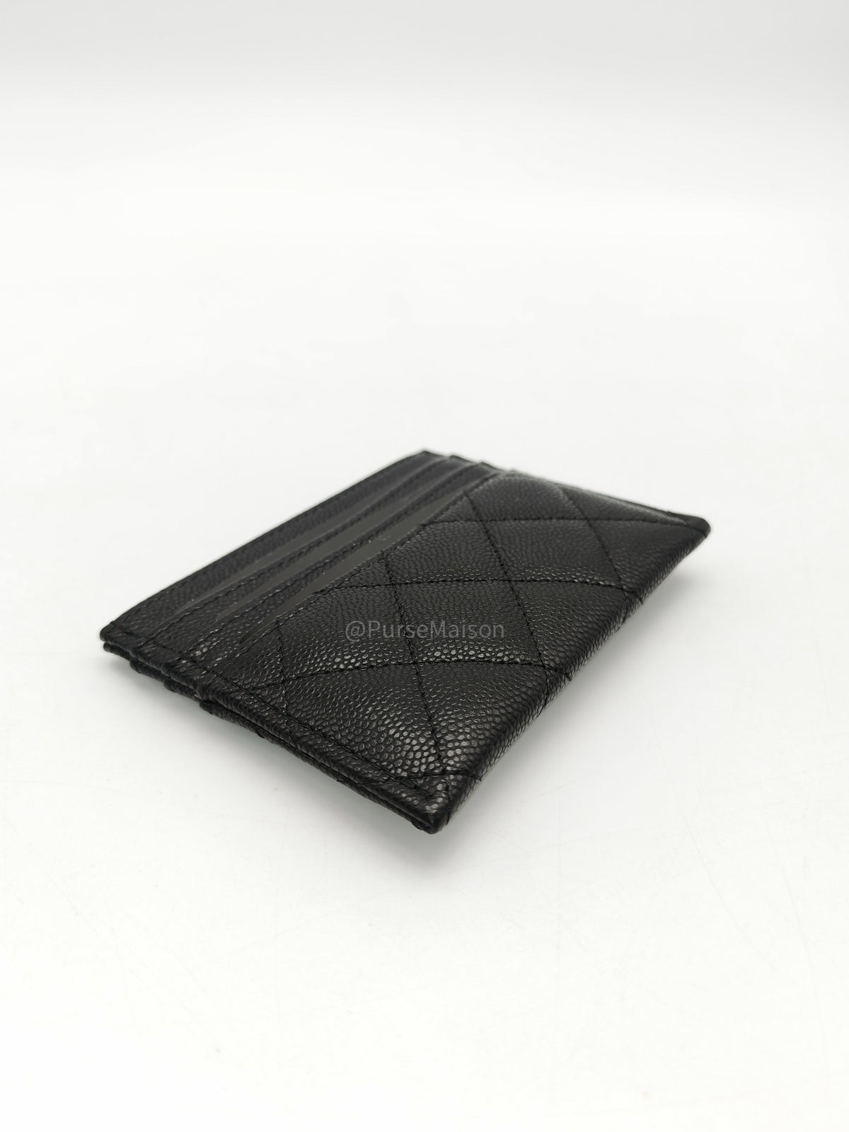 Chanel Flat Card Holder Medium in Black Caviar Leather and Light Gold Hardware Microchip
