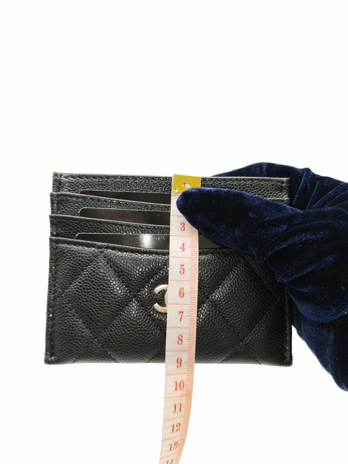 Chanel Flat Card Holder Medium in Black Caviar Leather and Light Gold Hardware Microchip