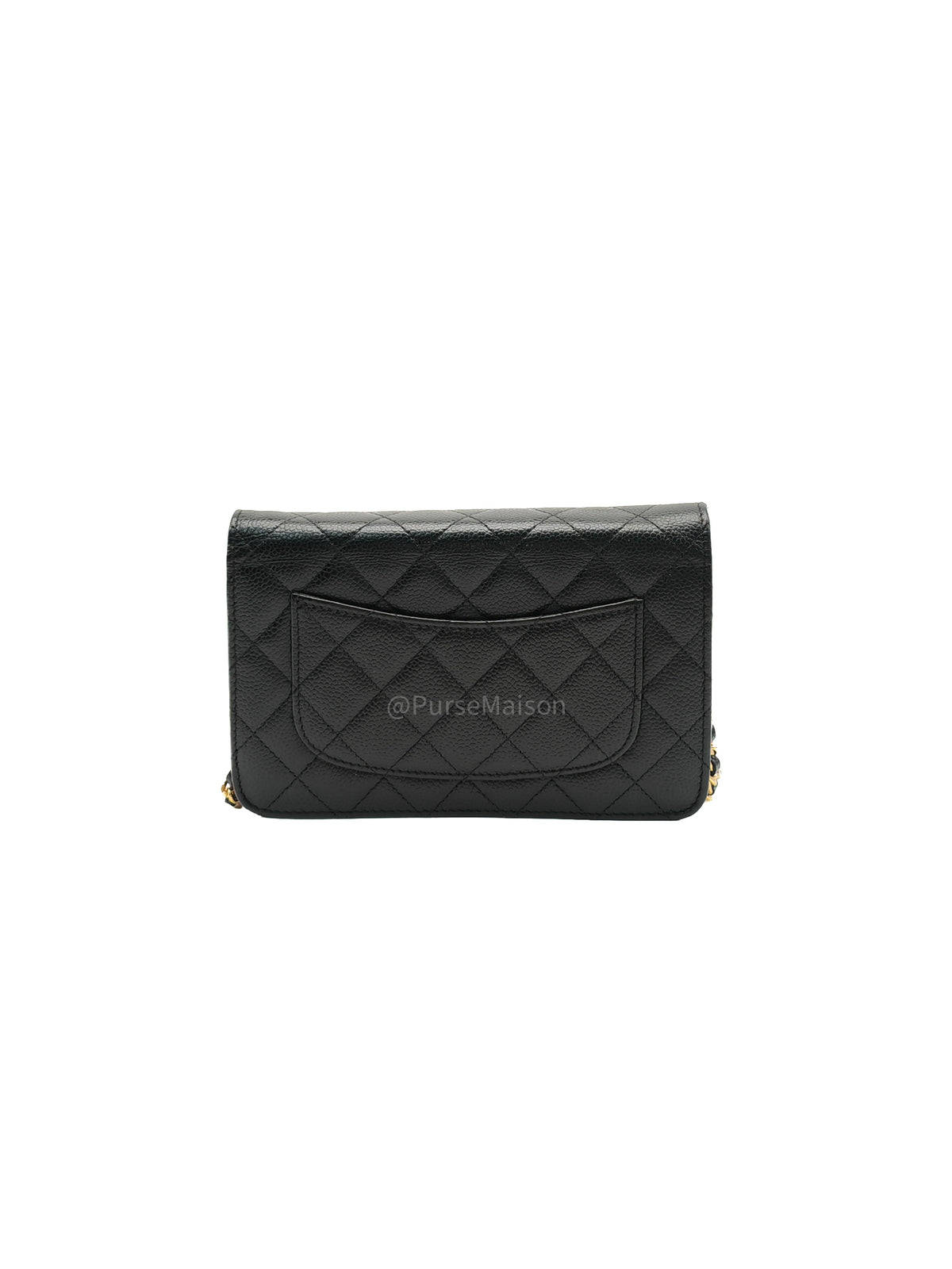 Chanel Classic Wallet On Chain (WOC) in Black Quilted Caviar Leather and Gold Hardware Series 29