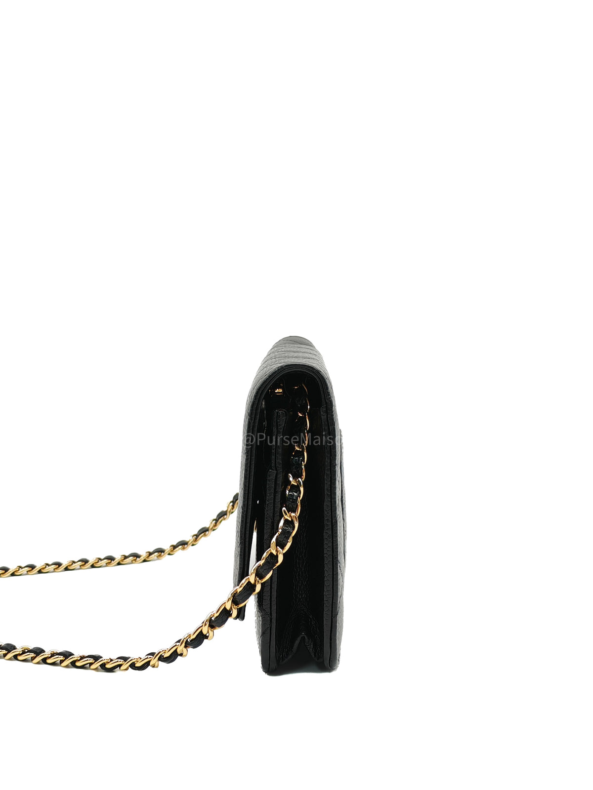Chanel Classic Wallet On Chain (WOC) in Black Quilted Caviar Leather and Gold Hardware Series 29