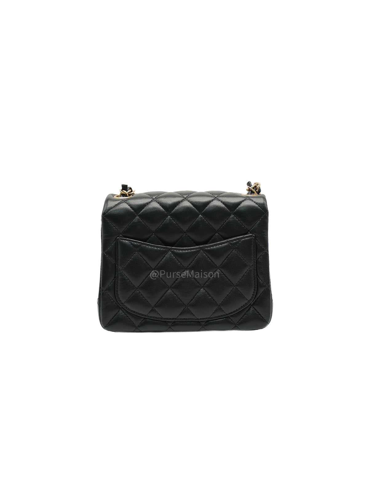 Chanel Mini Square Flap Bag in Black Quilted Lambskin Leather and Light Gold Hardware Microchip (T3****KK)