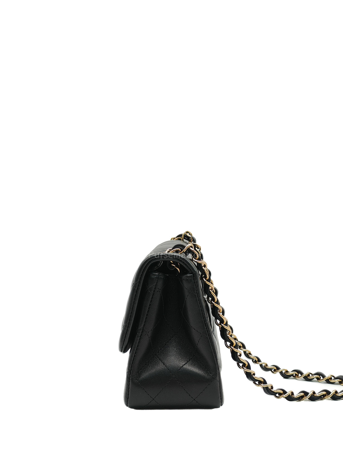 Chanel Mini Square Flap Bag in Black Quilted Lambskin Leather and Light Gold Hardware Microchip (T3****KK)