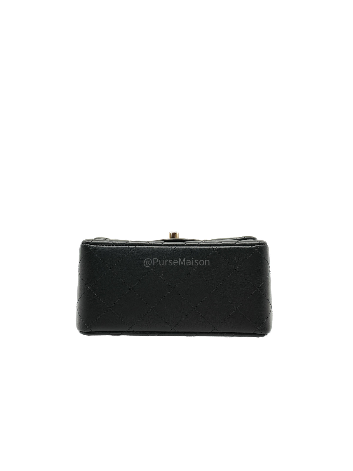 Chanel Mini Square Flap Bag in Black Quilted Lambskin Leather and Light Gold Hardware Microchip (T3****KK)