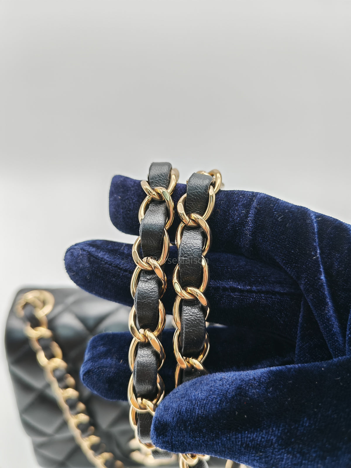 Chanel Mini Square Flap Bag in Black Quilted Lambskin Leather and Light Gold Hardware Microchip (T3****KK)