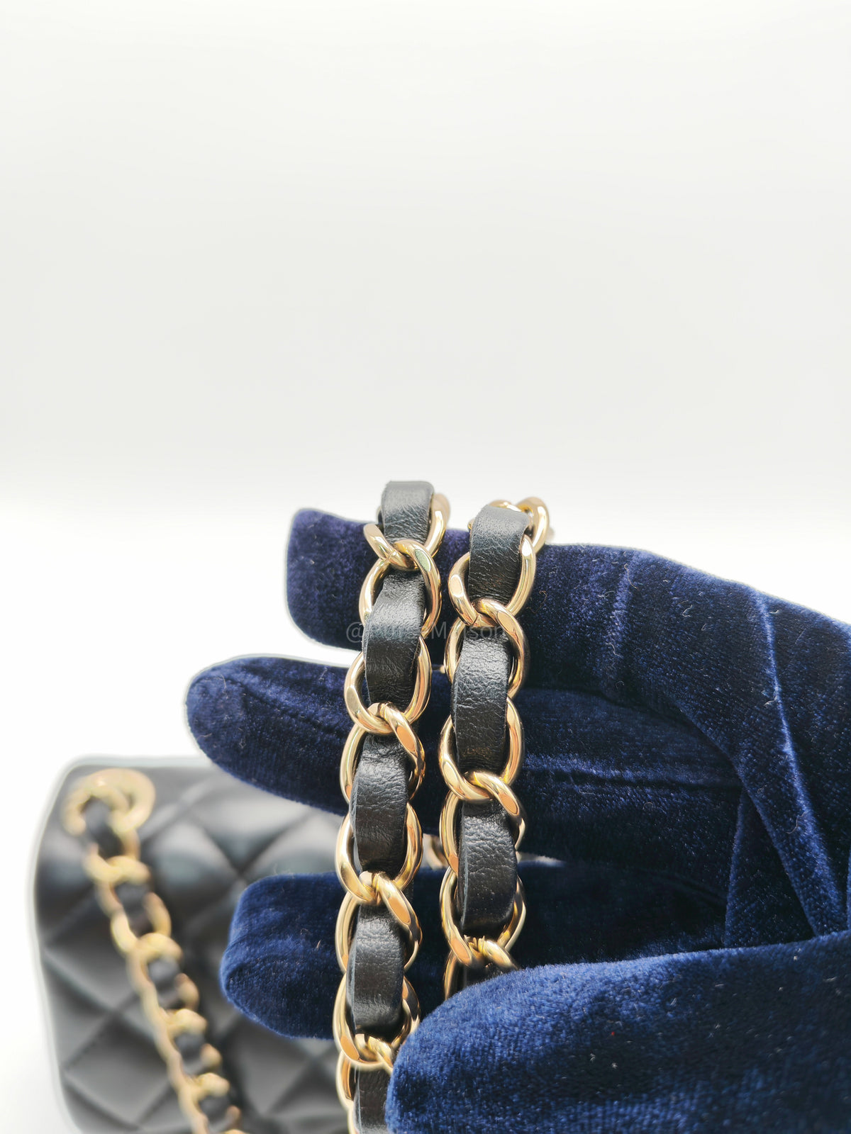 Chanel Mini Square Flap Bag in Black Quilted Lambskin Leather and Light Gold Hardware Microchip (T3****KK)