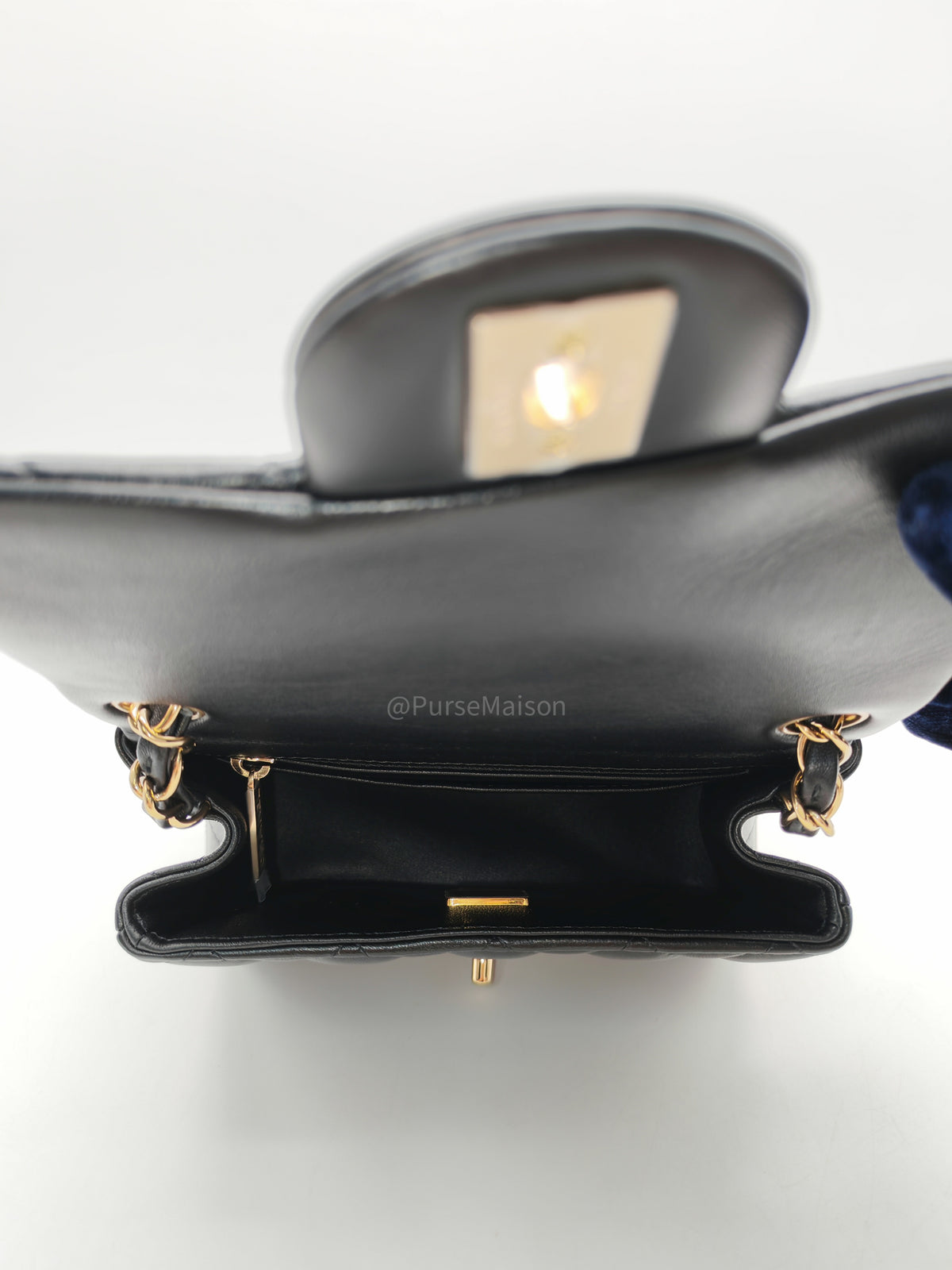 Chanel Mini Square Flap Bag in Black Quilted Lambskin Leather and Light Gold Hardware Microchip (T3****KK)