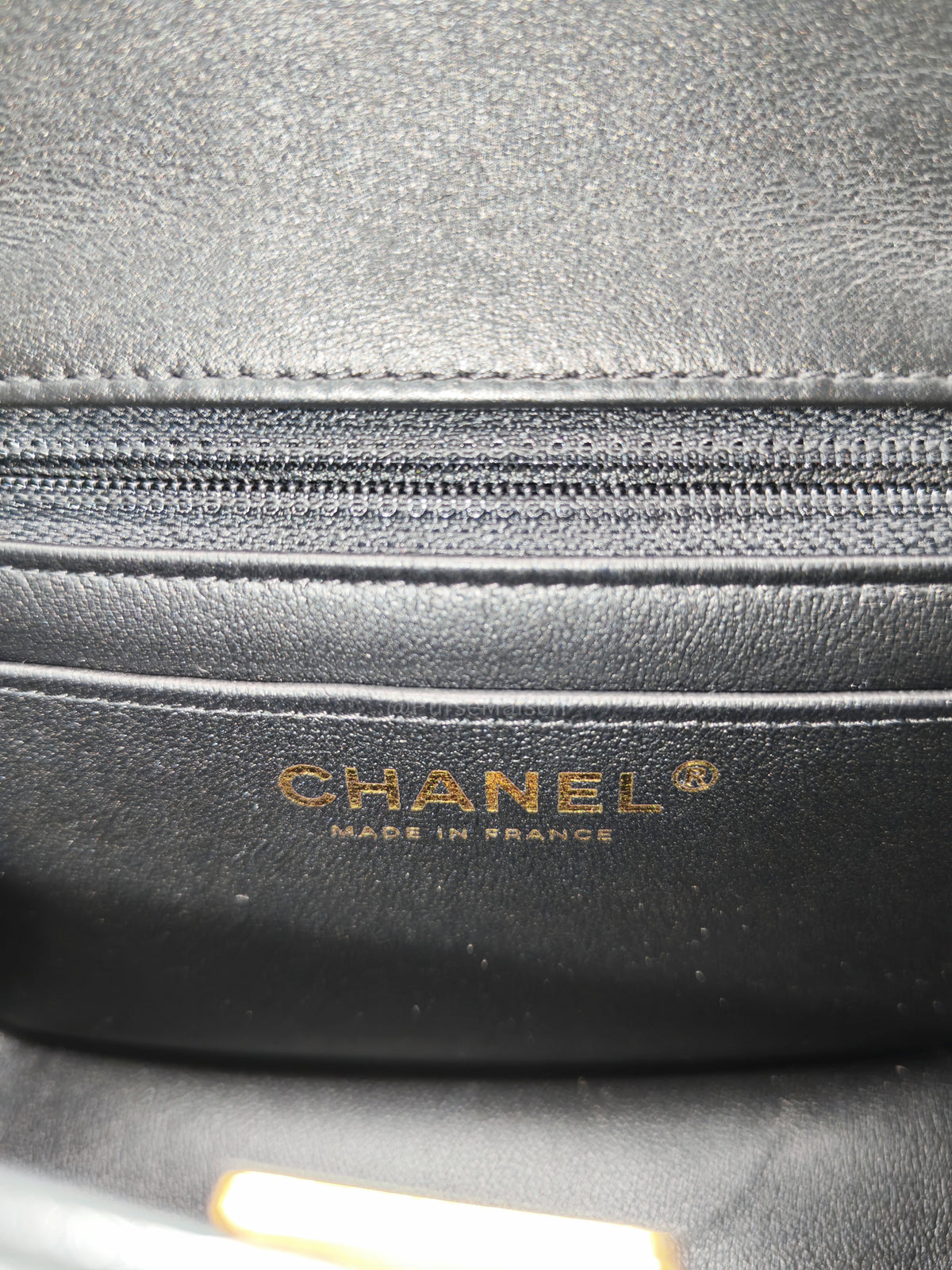 Chanel Mini Square Flap Bag in Black Quilted Lambskin Leather and Light Gold Hardware Microchip (T3****KK)