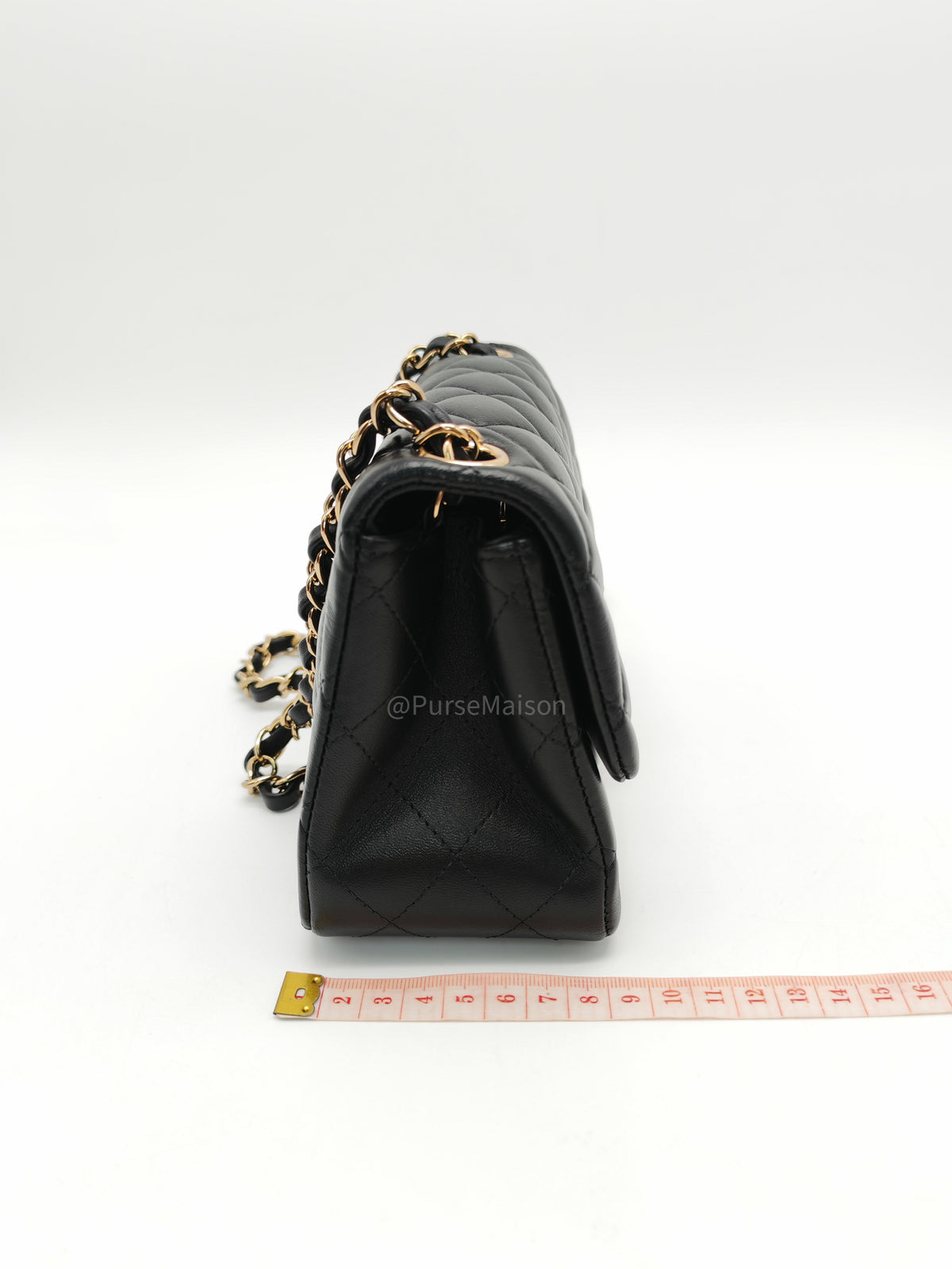 Chanel Mini Square Flap Bag in Black Quilted Lambskin Leather and Light Gold Hardware Microchip (T3****KK)