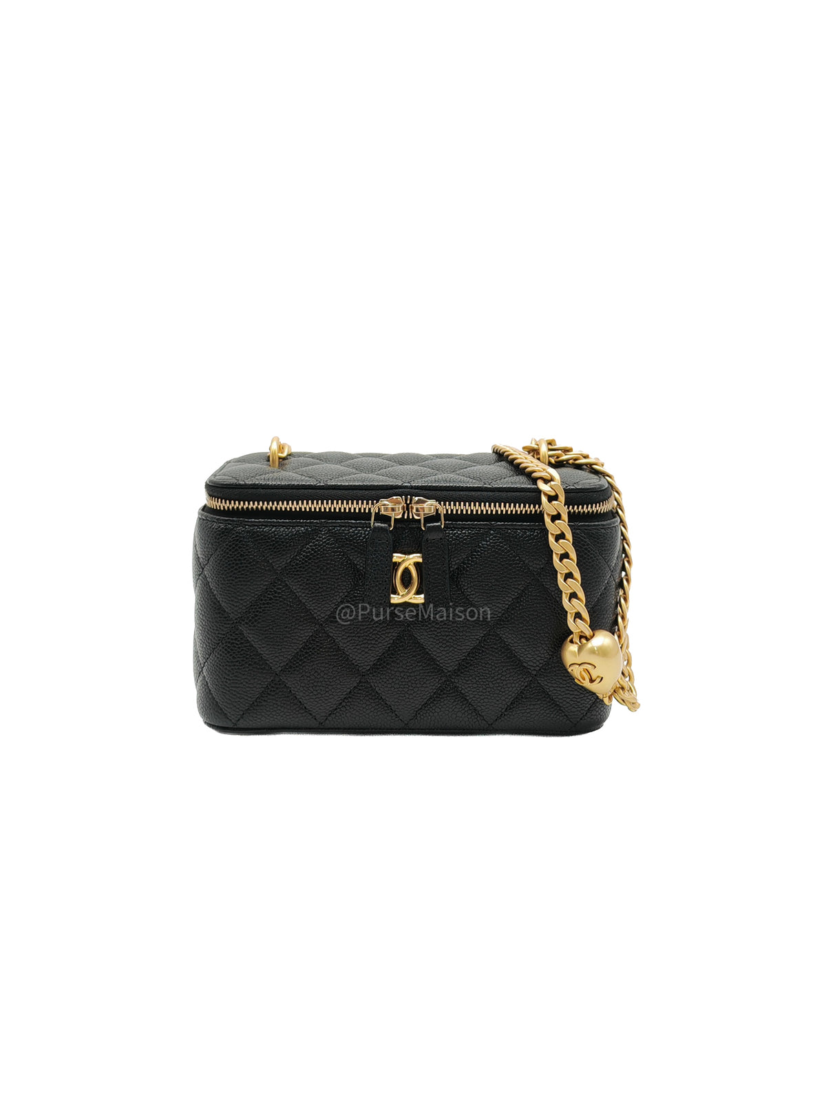 Chanel Vanity Heart Crush (Sweetheart) in Black Caviar Leather and Aged Gold Hardware Microchip (EJ****G5)
