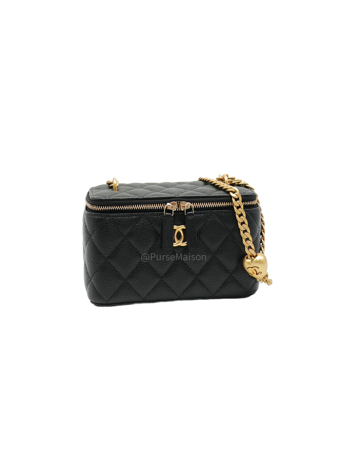 Chanel Vanity Heart Crush (Sweetheart) in Black Caviar Leather and Aged Gold Hardware Microchip (EJ****G5)