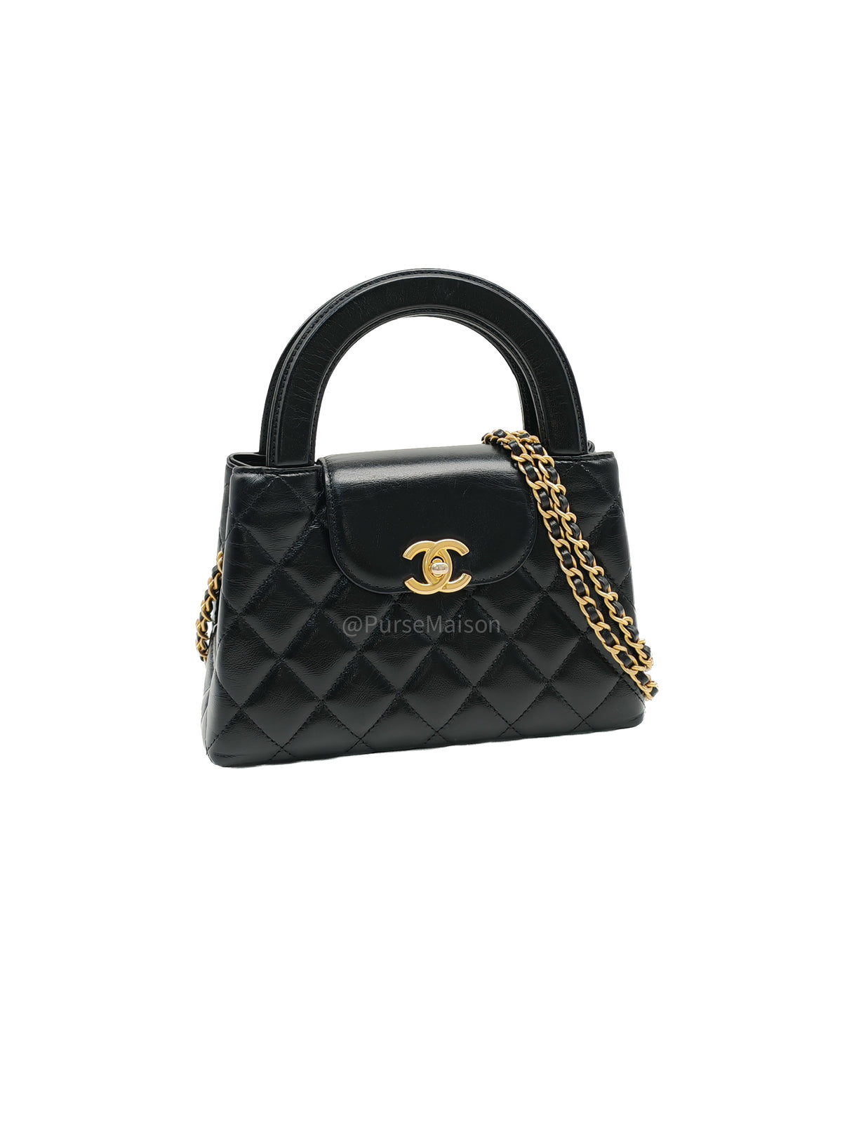 Chanel CC Kelly Small in Black Calfskin Leather & Aged Gold Hardware Microchip (G4****AA)