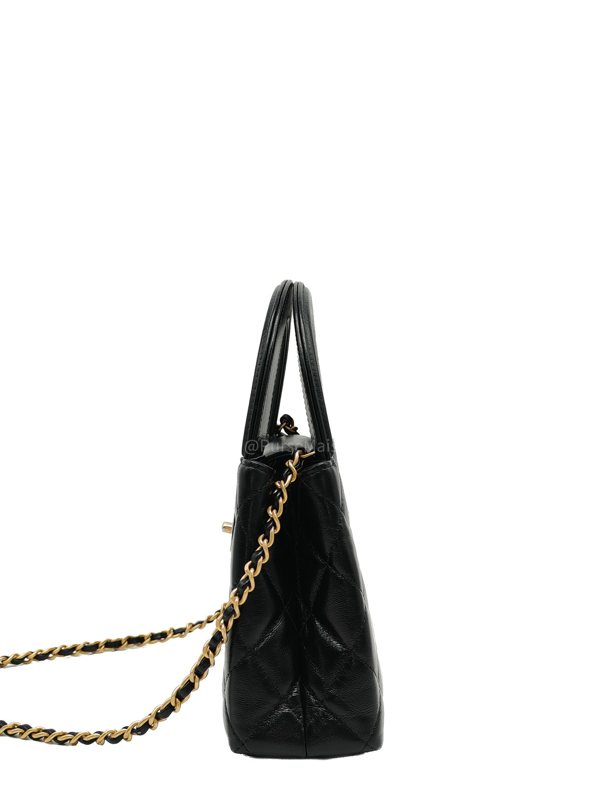 Chanel CC Kelly Small in Black Calfskin Leather & Aged Gold Hardware Microchip (G4****AA)