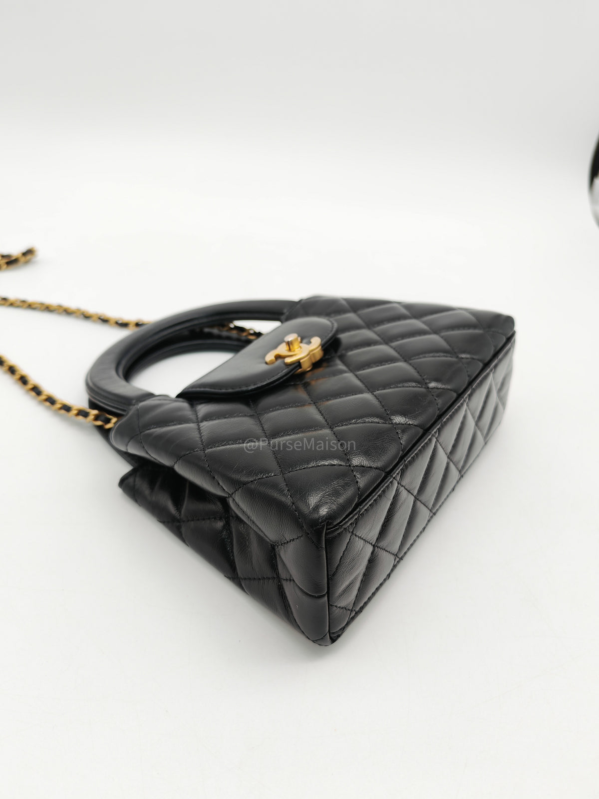 Chanel CC Kelly Small in Black Calfskin Leather & Aged Gold Hardware Microchip (G4****AA)