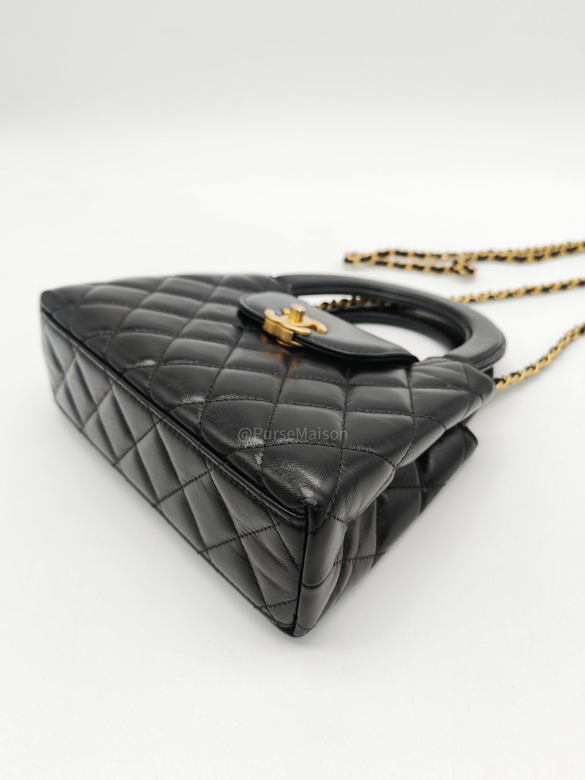 Chanel CC Kelly Small in Black Calfskin Leather & Aged Gold Hardware Microchip (G4****AA)