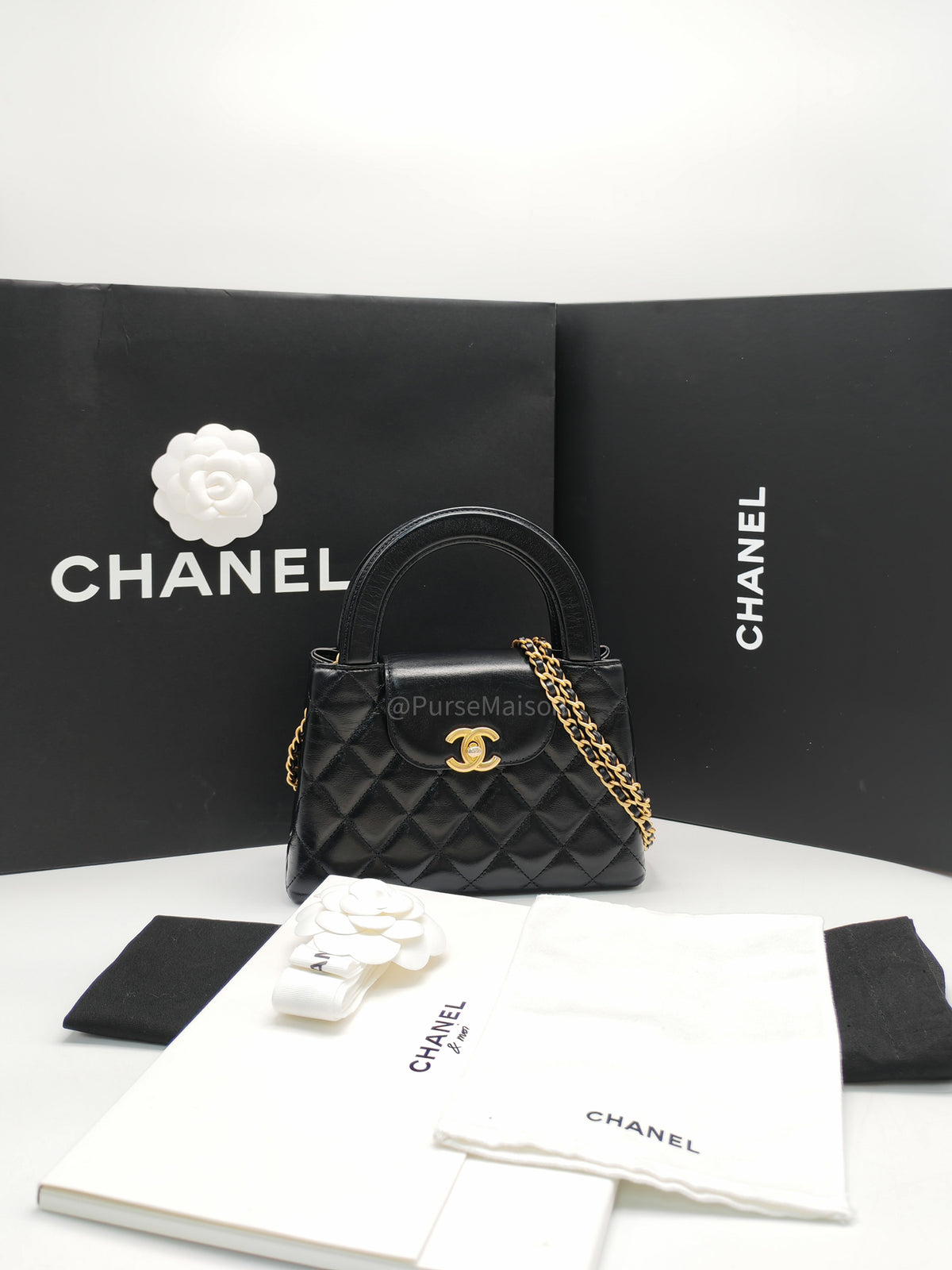 Chanel CC Kelly Small in Black Calfskin Leather & Aged Gold Hardware Microchip (G4****AA)
