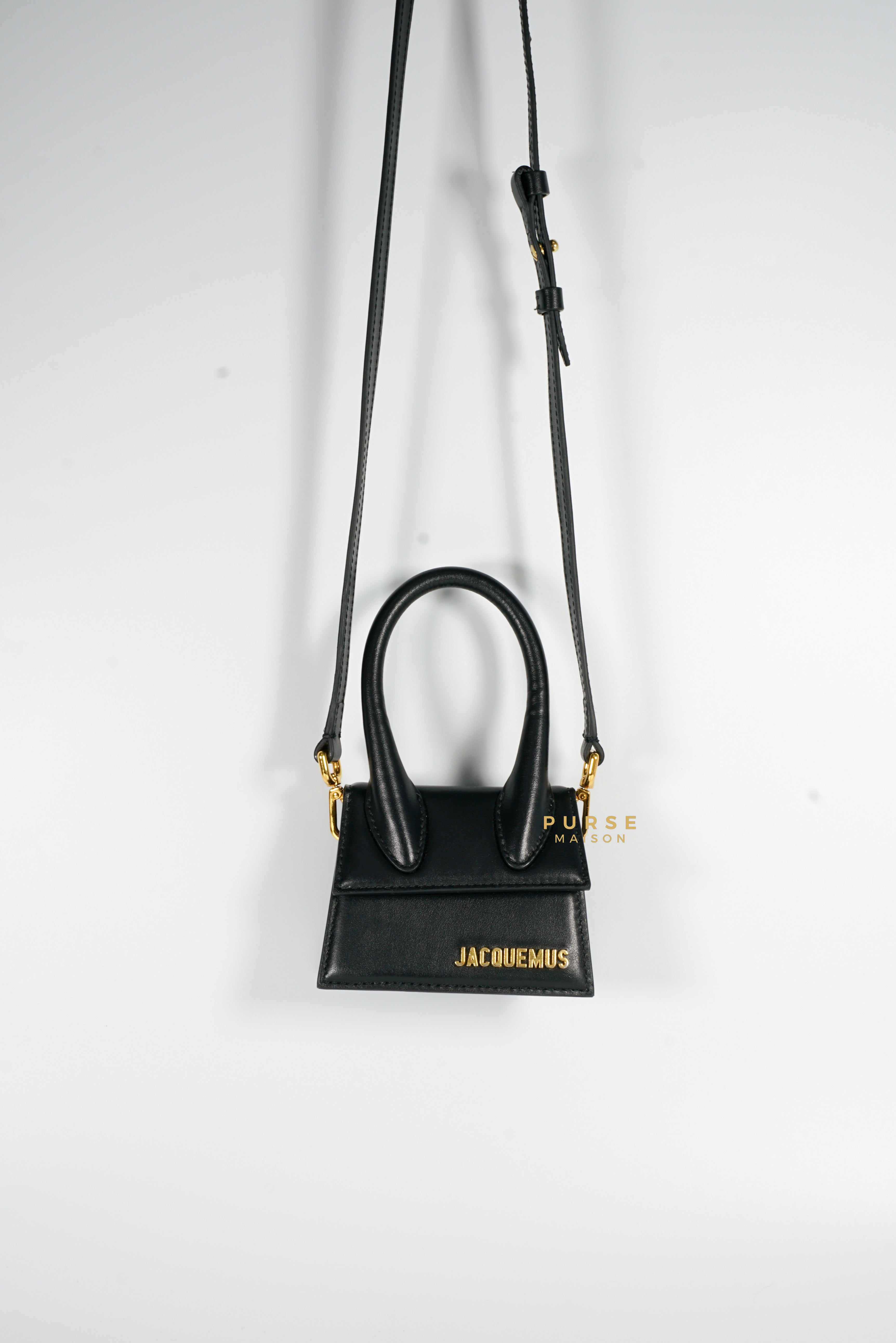 Jacquemus Le Chiquito Y Black Mini Bag in Gold Hardware