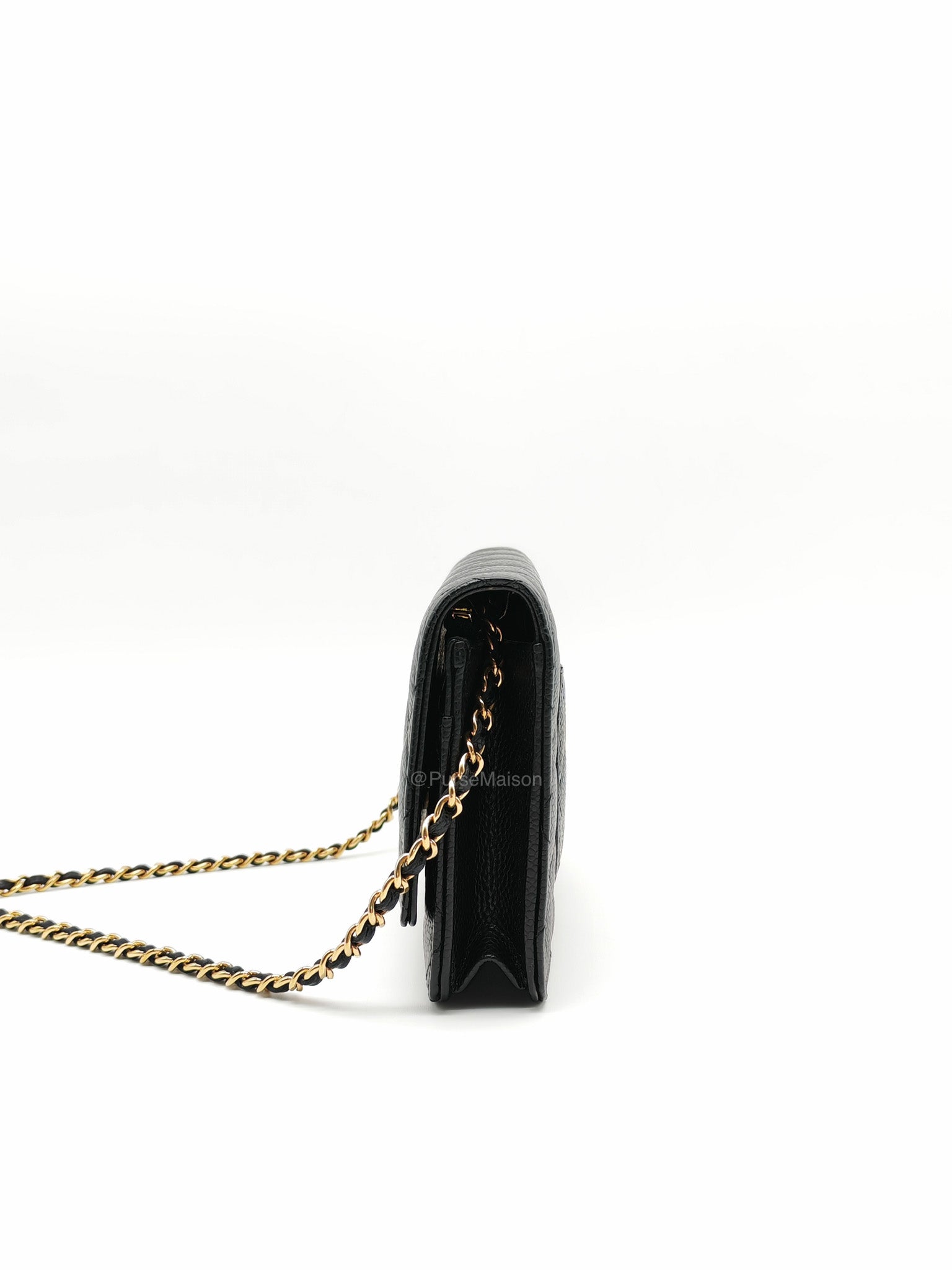 Chanel Wallet on Chain in Black Quilted Caviar Leather and Gold Hardware Microchip