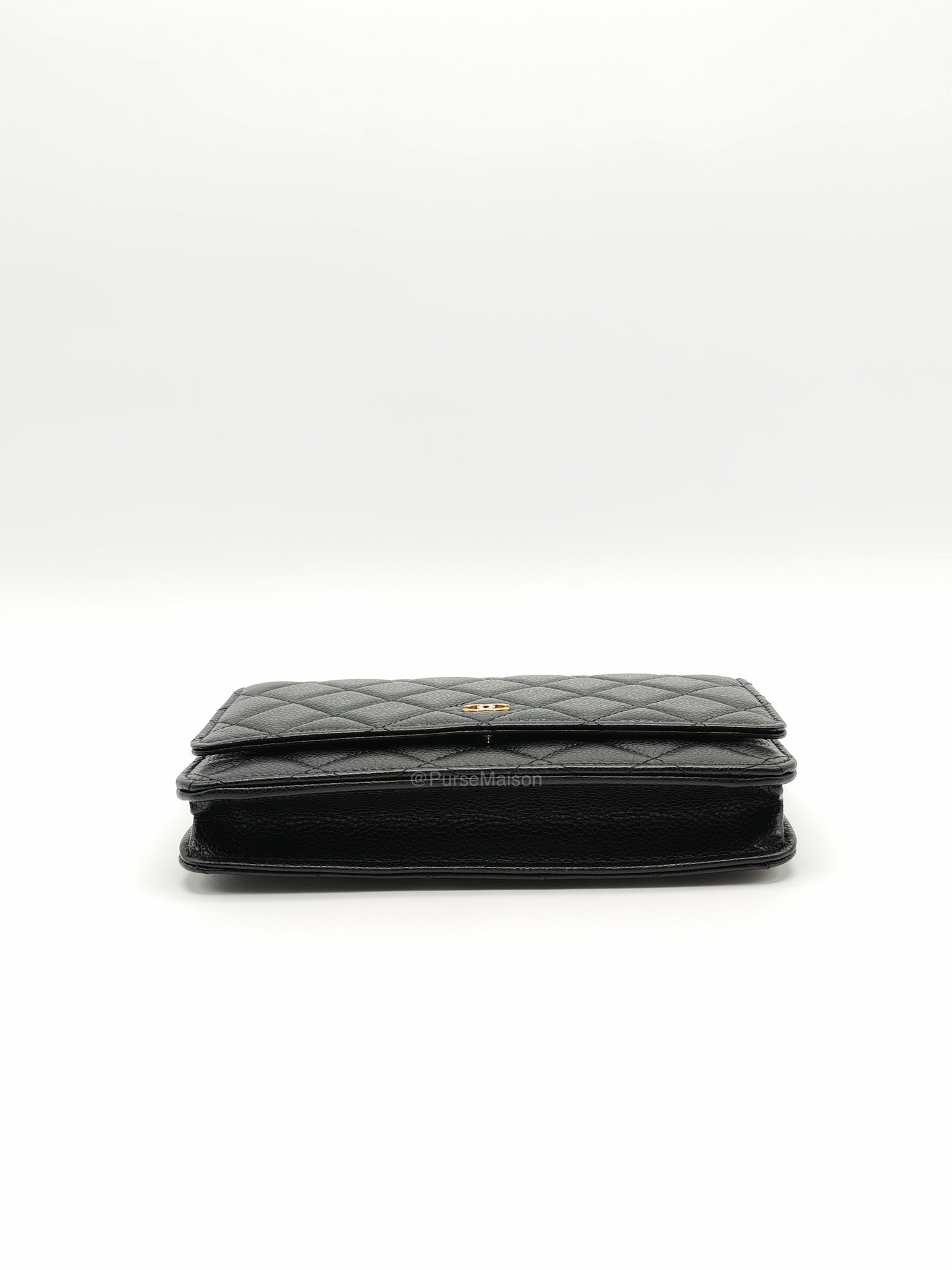 Chanel Wallet on Chain in Black Quilted Caviar Leather and Gold Hardware Microchip
