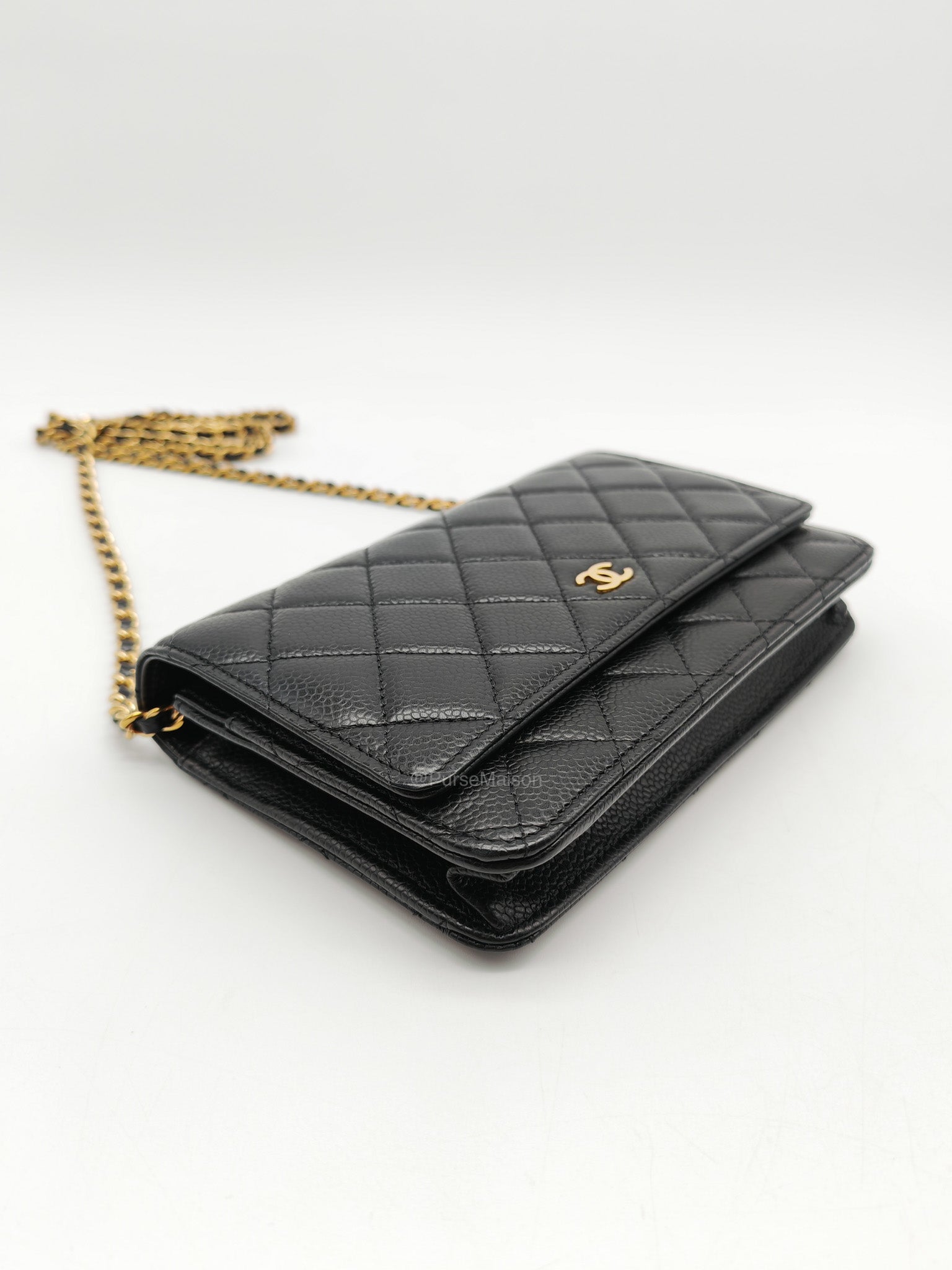 Chanel Wallet on Chain in Black Quilted Caviar Leather and Gold Hardware Microchip