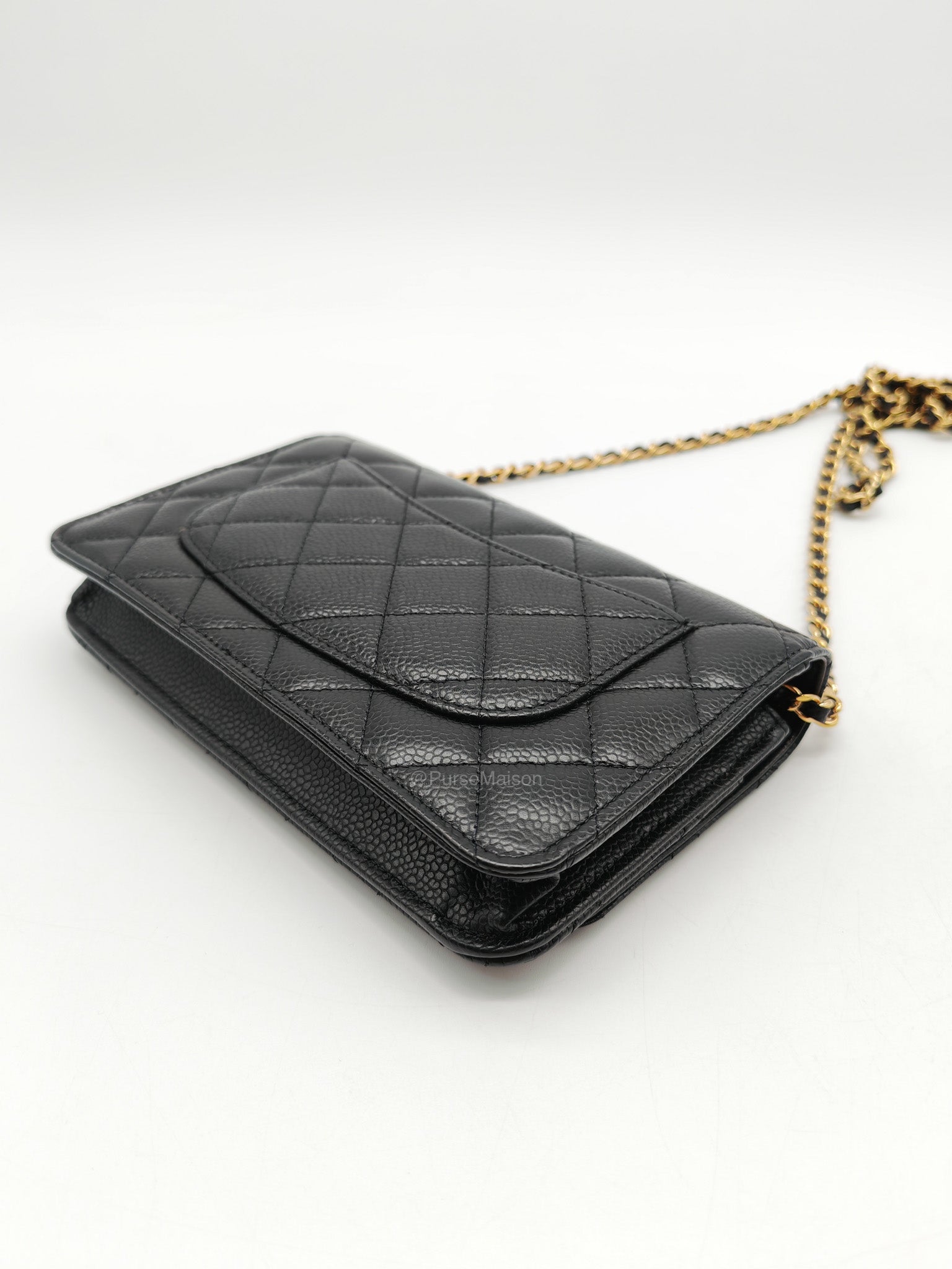 Chanel Wallet on Chain in Black Quilted Caviar Leather and Gold Hardware Microchip