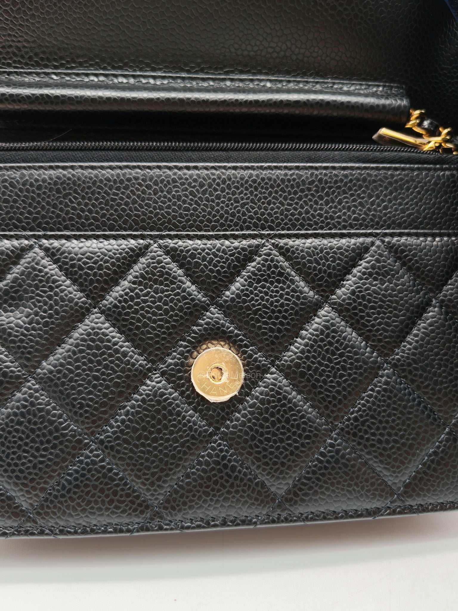Chanel Wallet on Chain in Black Quilted Caviar Leather and Gold Hardware Microchip
