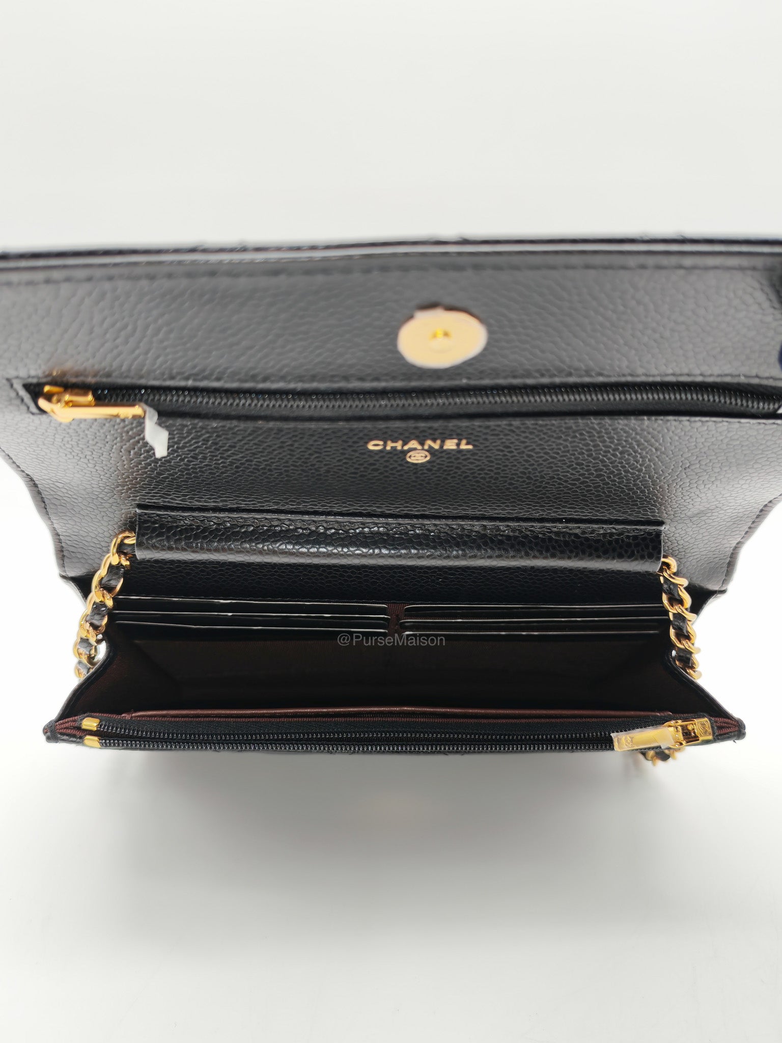 Chanel Wallet on Chain in Black Quilted Caviar Leather and Gold Hardware Microchip