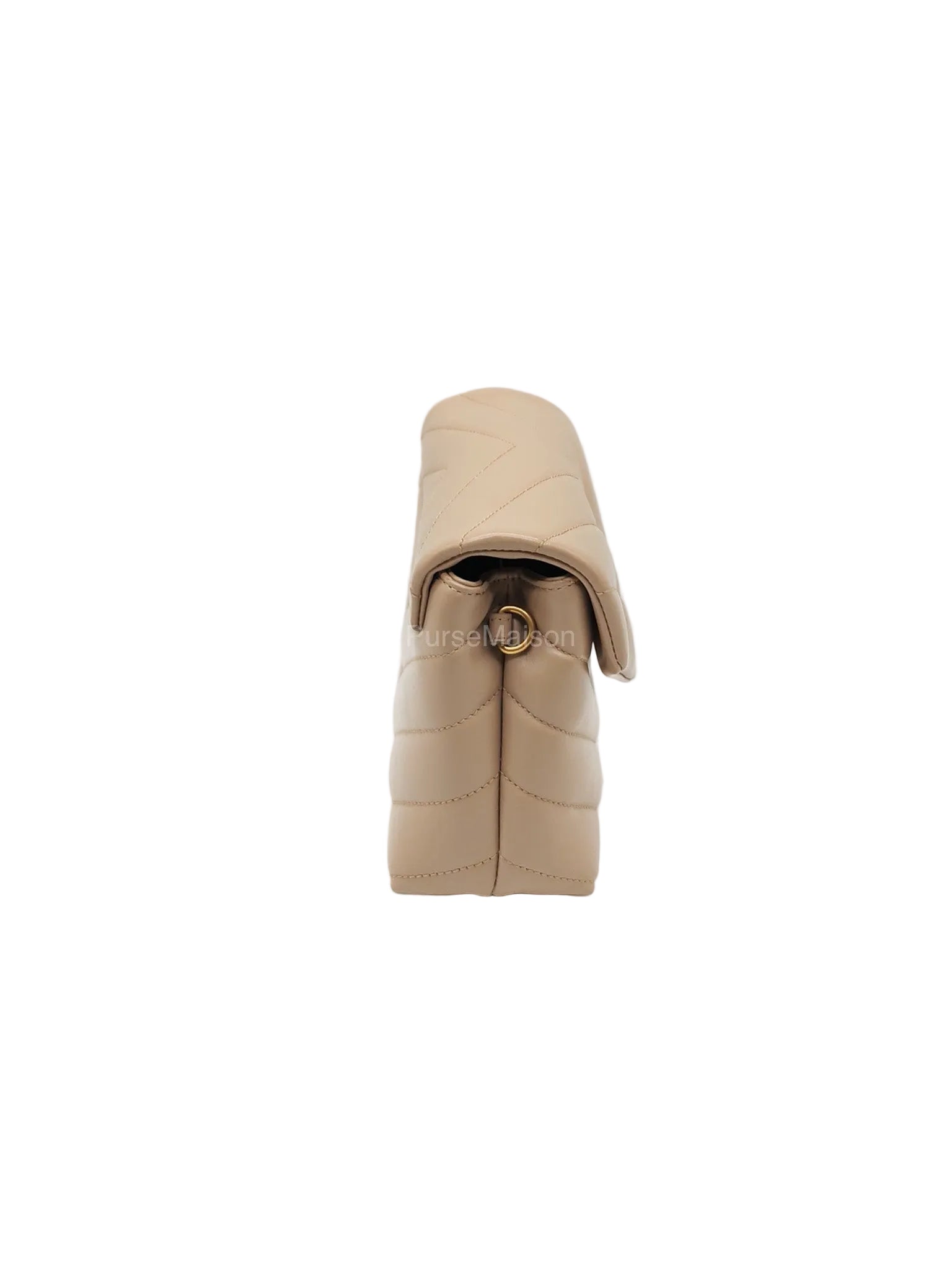 Yves Saint Laurent Toy Loulou Bag in Beige Chevron Quilted Calfskin Leather and Gold Hardware