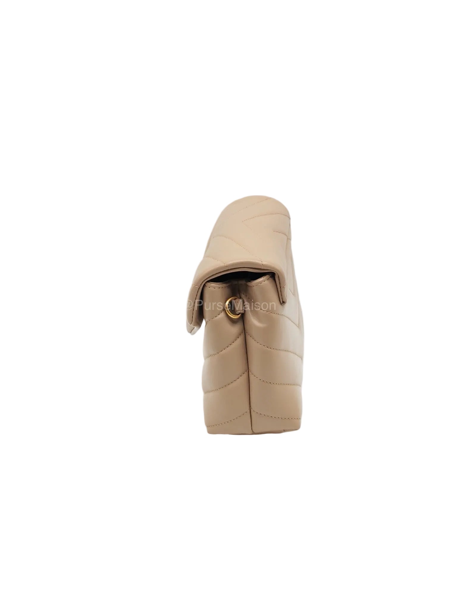 Yves Saint Laurent Toy Loulou Bag in Beige Chevron Quilted Calfskin Leather and Gold Hardware