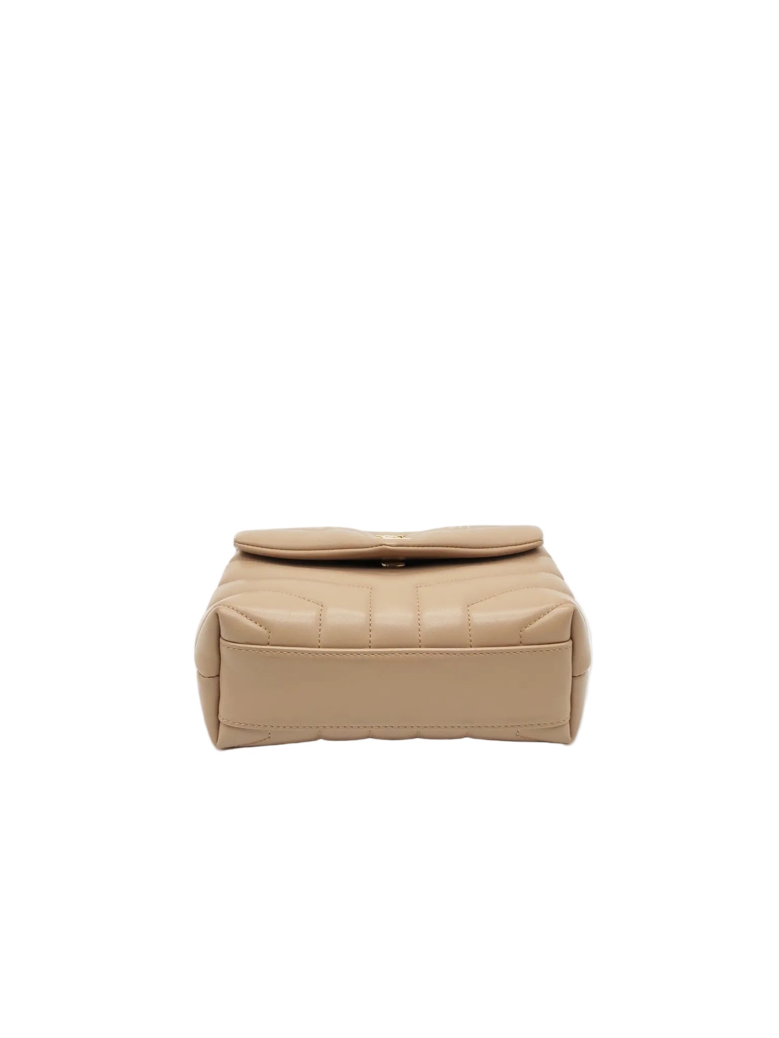 Yves Saint Laurent Toy Loulou Bag in Beige Chevron Quilted Calfskin Leather and Gold Hardware