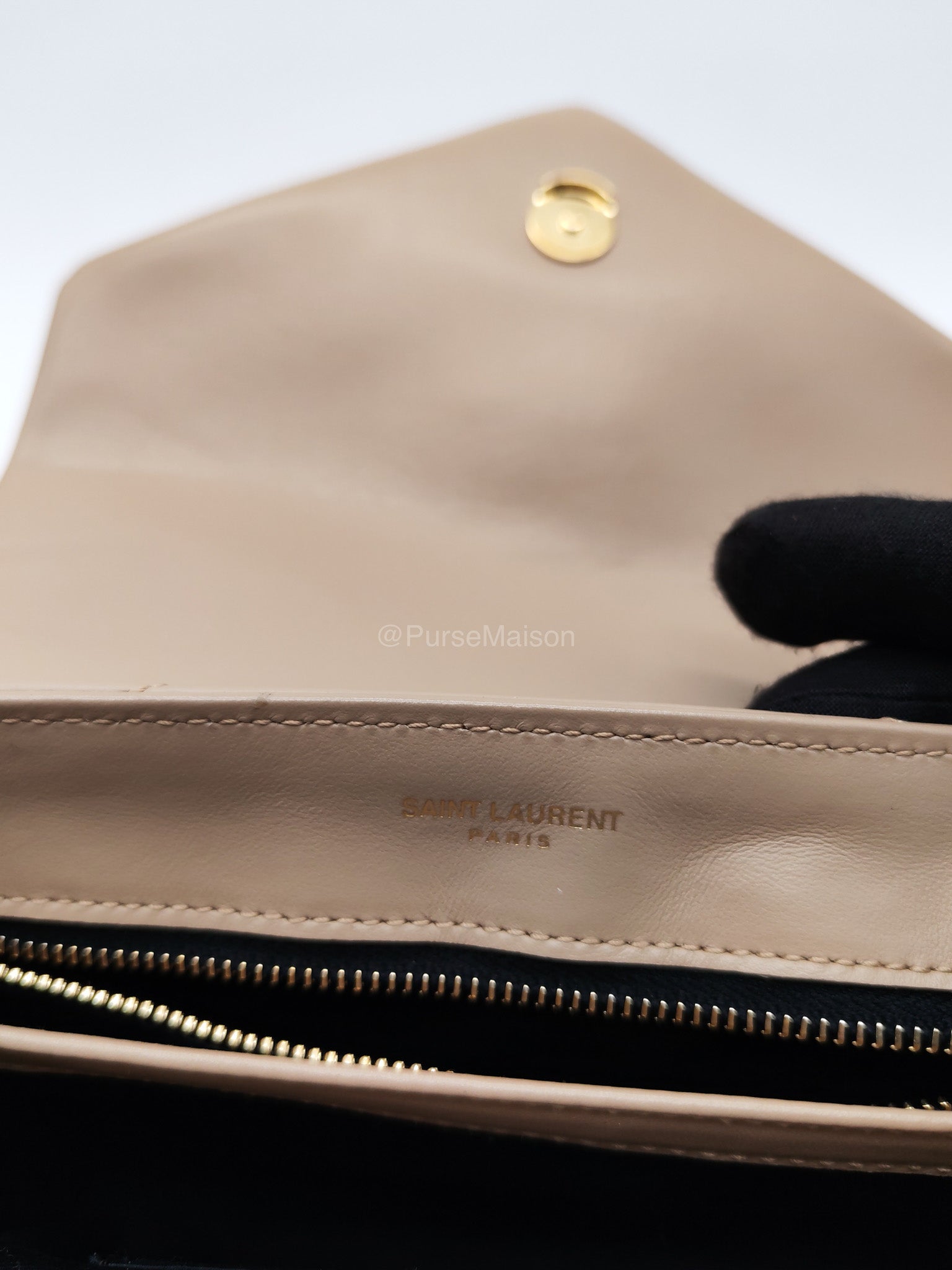 Yves Saint Laurent Toy Loulou Bag in Beige Chevron Quilted Calfskin Leather and Gold Hardware