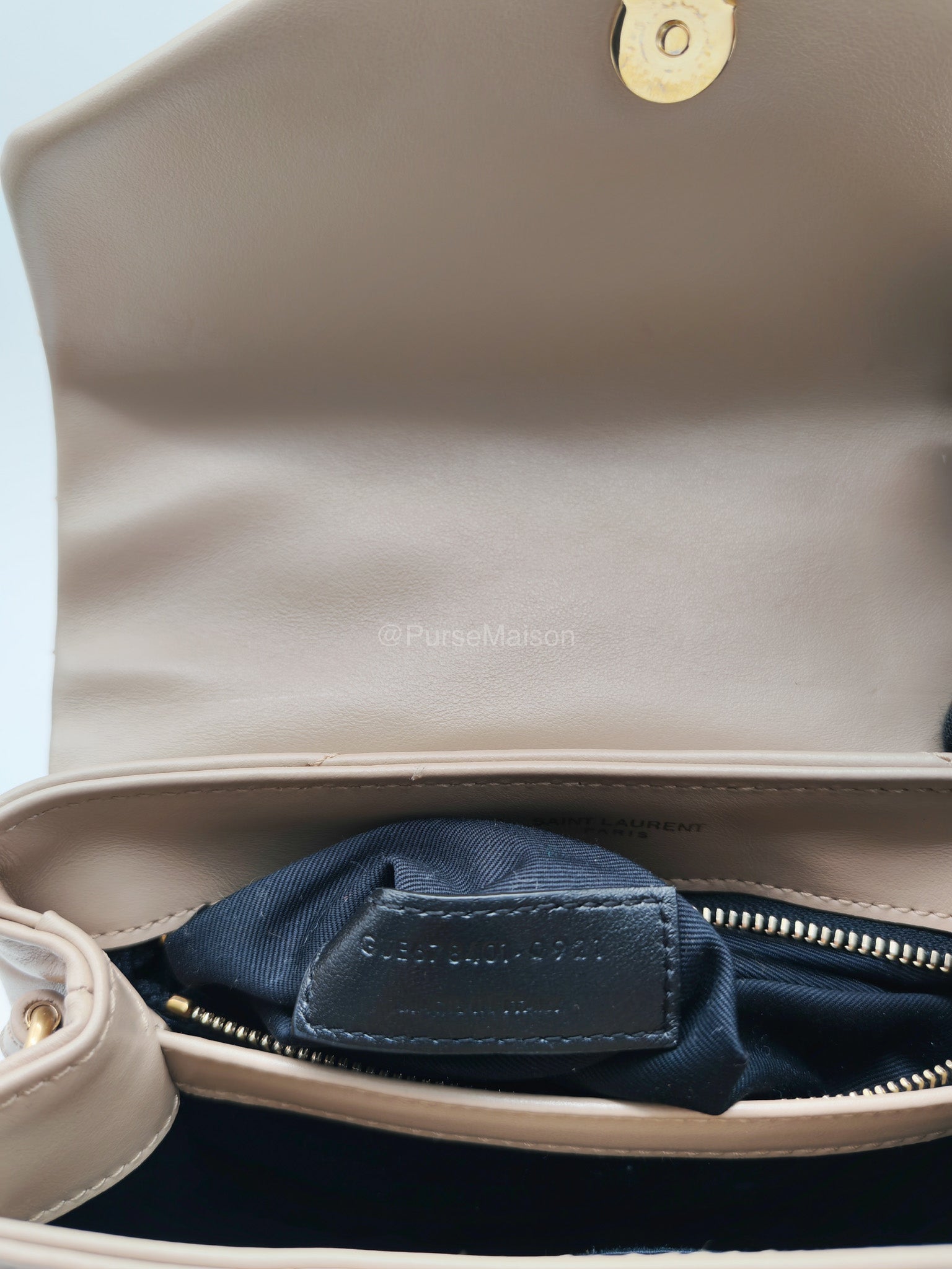 Yves Saint Laurent Toy Loulou Bag in Beige Chevron Quilted Calfskin Leather and Gold Hardware