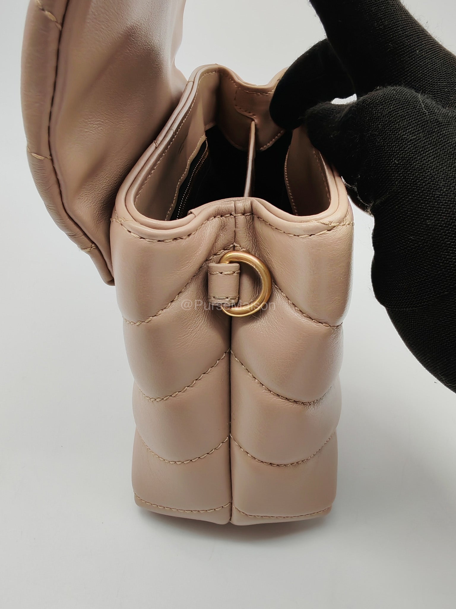 Yves Saint Laurent Toy Loulou Bag in Beige Chevron Quilted Calfskin Leather and Gold Hardware