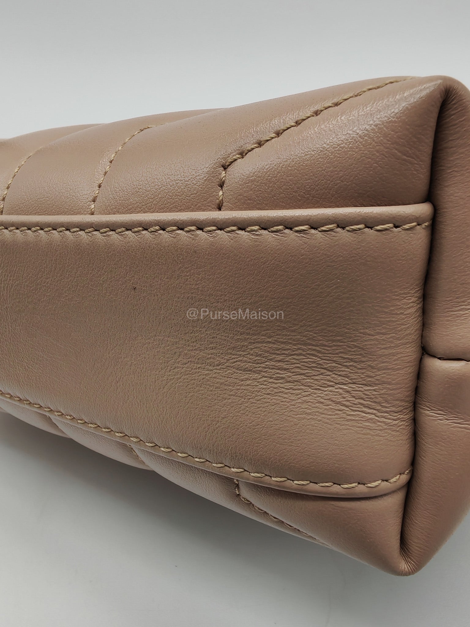 Yves Saint Laurent Toy Loulou Bag in Beige Chevron Quilted Calfskin Leather and Gold Hardware